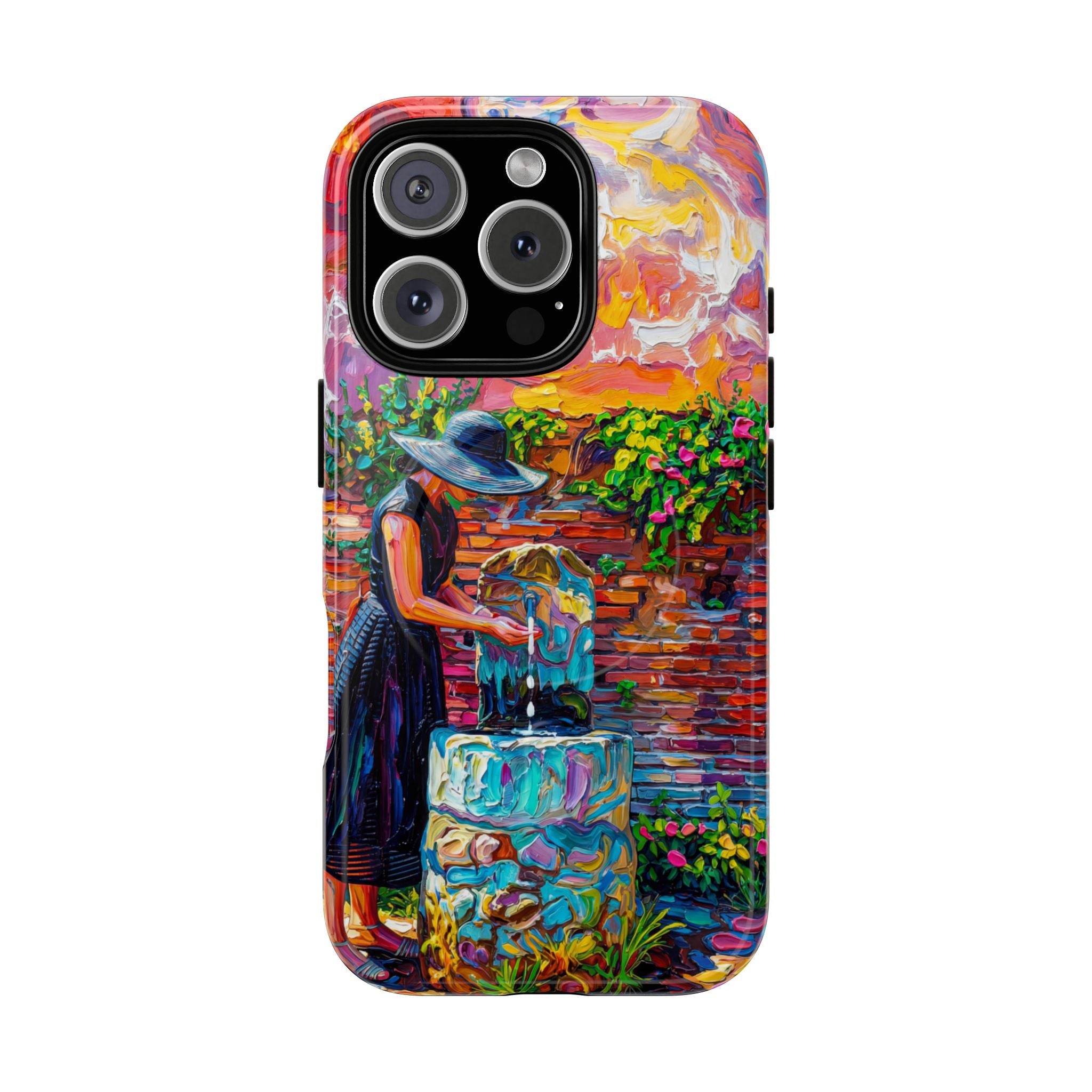 Artistic Garden iPhone Case | Woman at Fountain Tough MagSafe Case