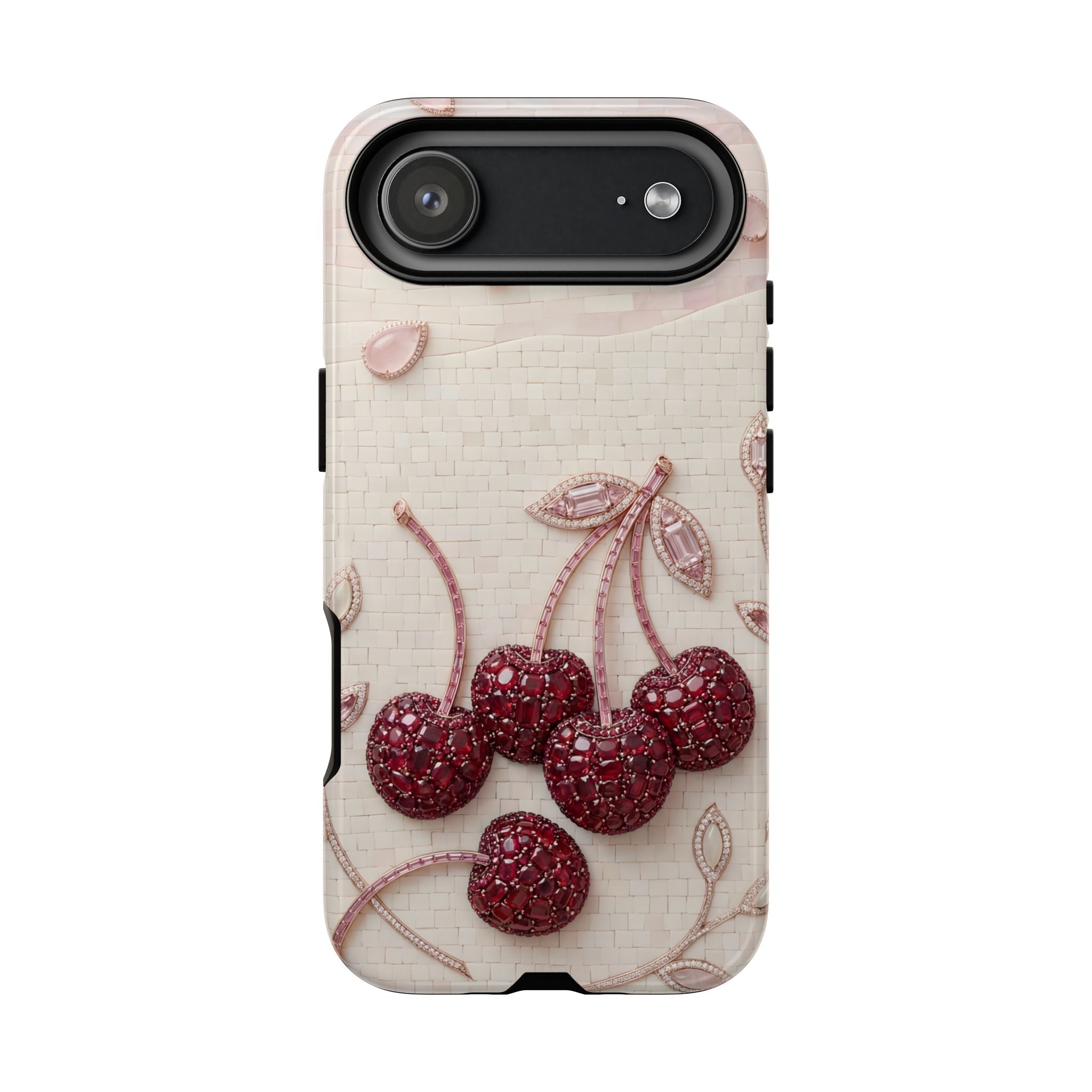 Cherry Embroidery iPhone Case | Glitter Red Cherries Pattern