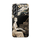 Elegant Piano Woman Samsung Galaxy Phone Case | Vintage Art Deco Music Design