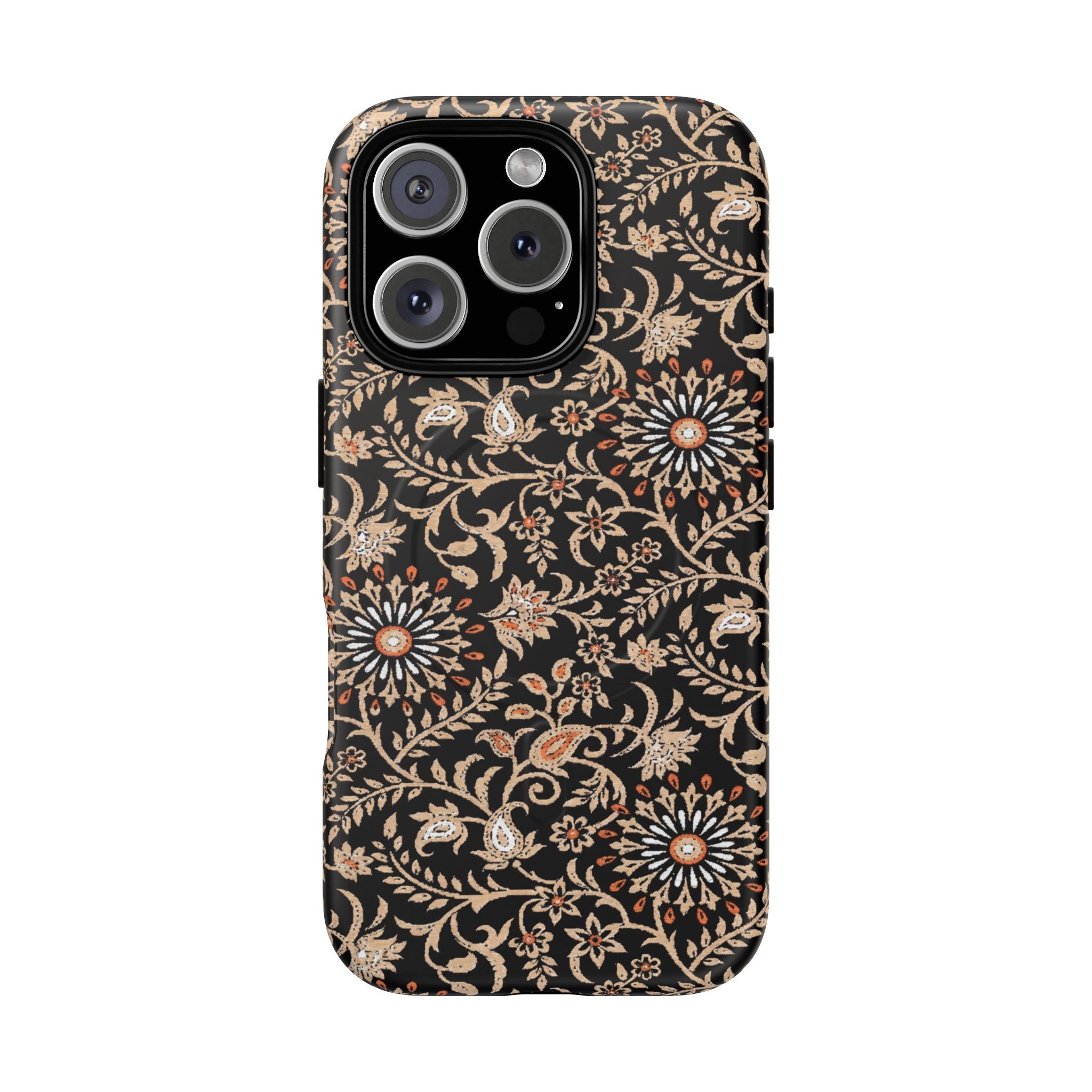 Batik Floral Black Ornate Daisies MagSage Tough iPhone Case