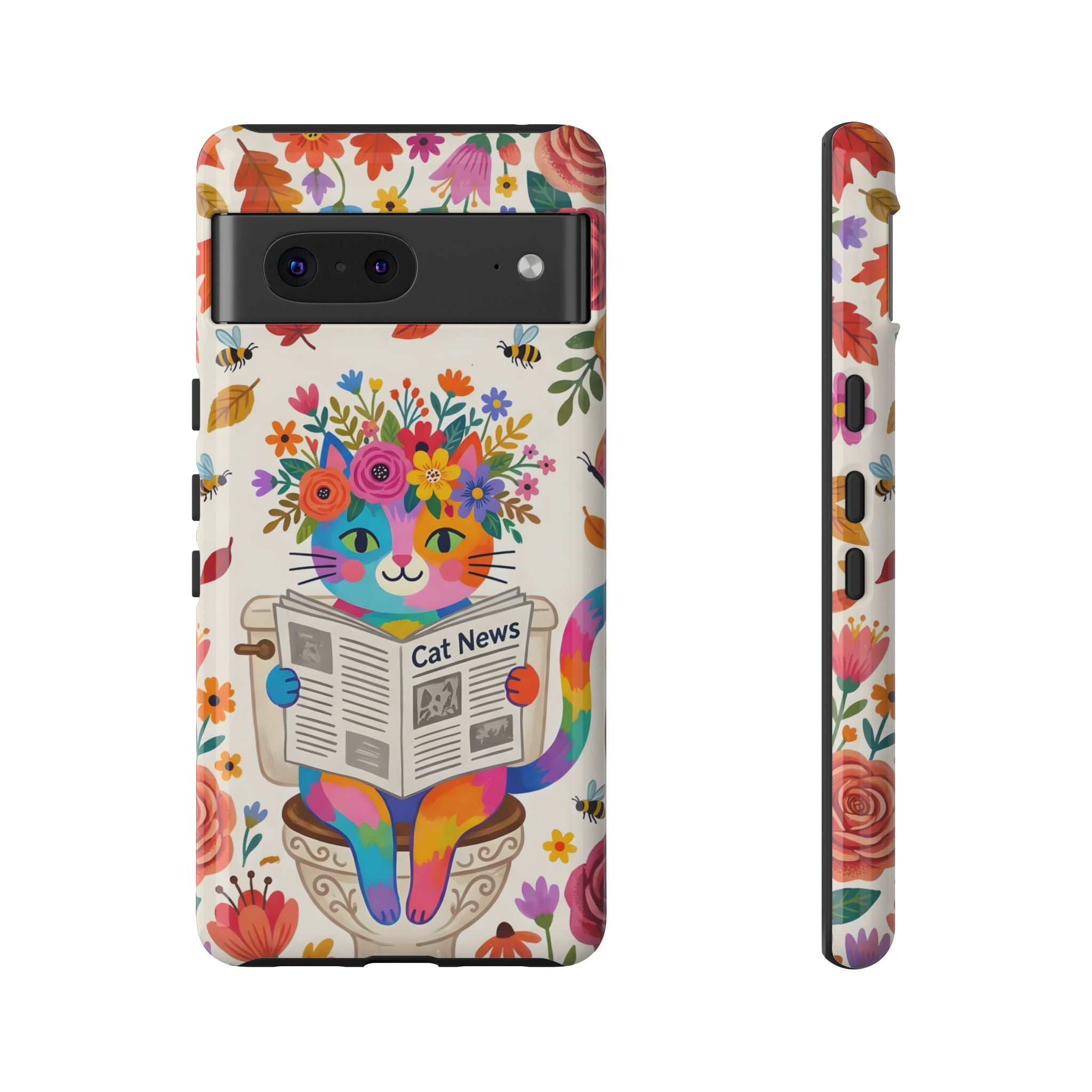Floral Rainbow Cat Google Pixel Phone Case | Cat News Design