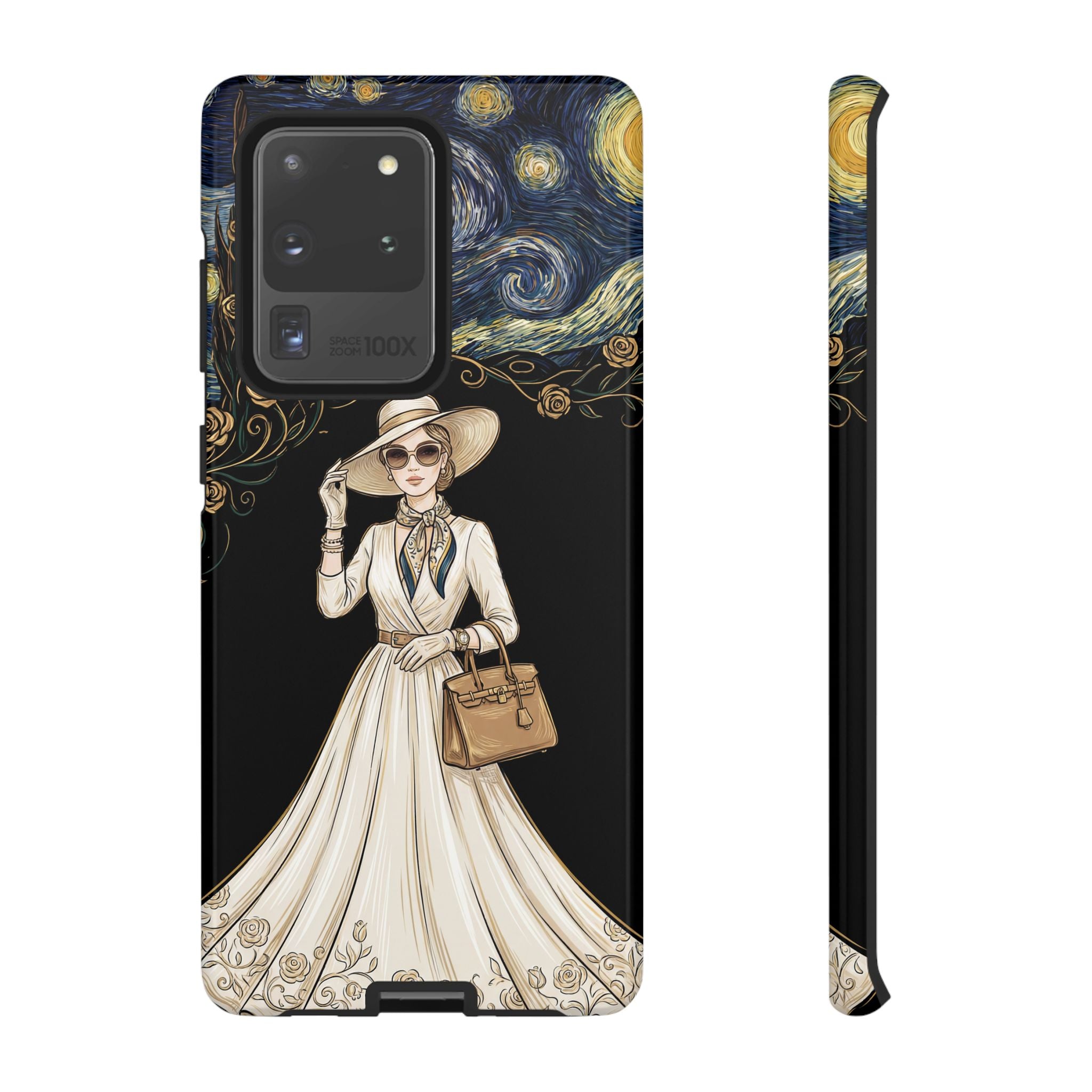 Vintage Starry Night Fashion Samsung Galaxy Phone Case | Elegant Lady in White Dress