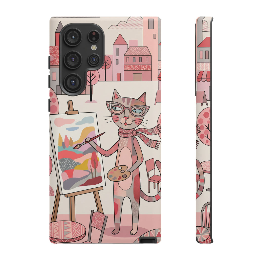 Artistic Cat Samsung Galaxy Phone Case | Painter Kitty Illustration Tough Case