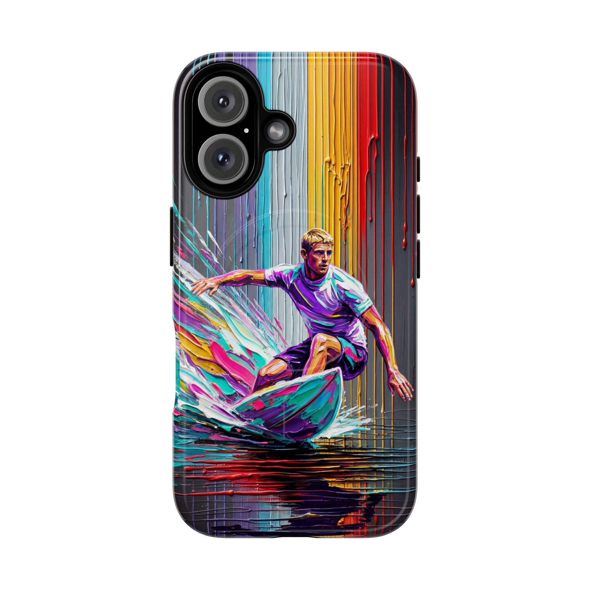 Surfing Art MagSafe iPhone Case | Colourful Wave Surfer Protective Cover