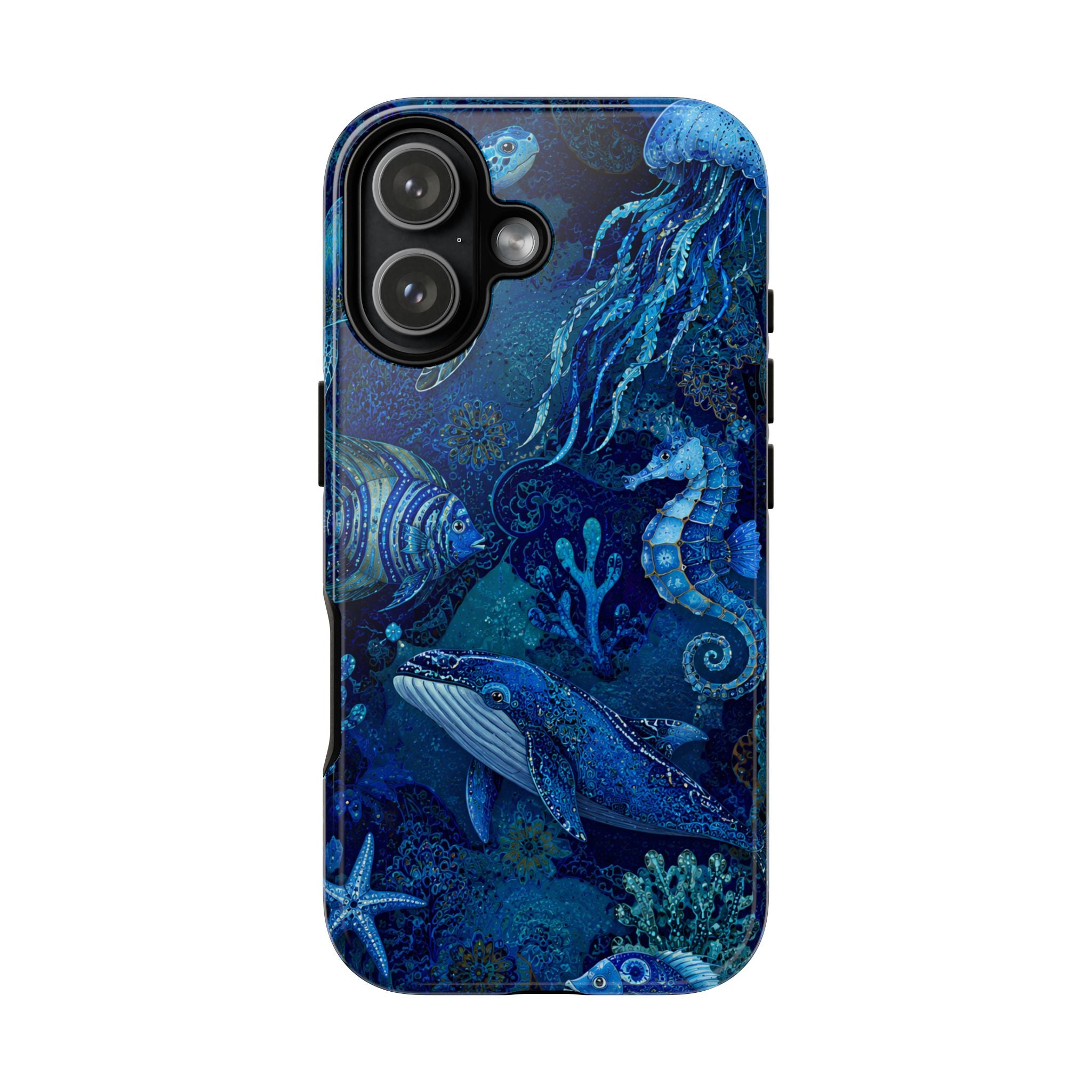 Ocean Animals Tough iPhone Case | Navy Blue Undersea Whale Cover