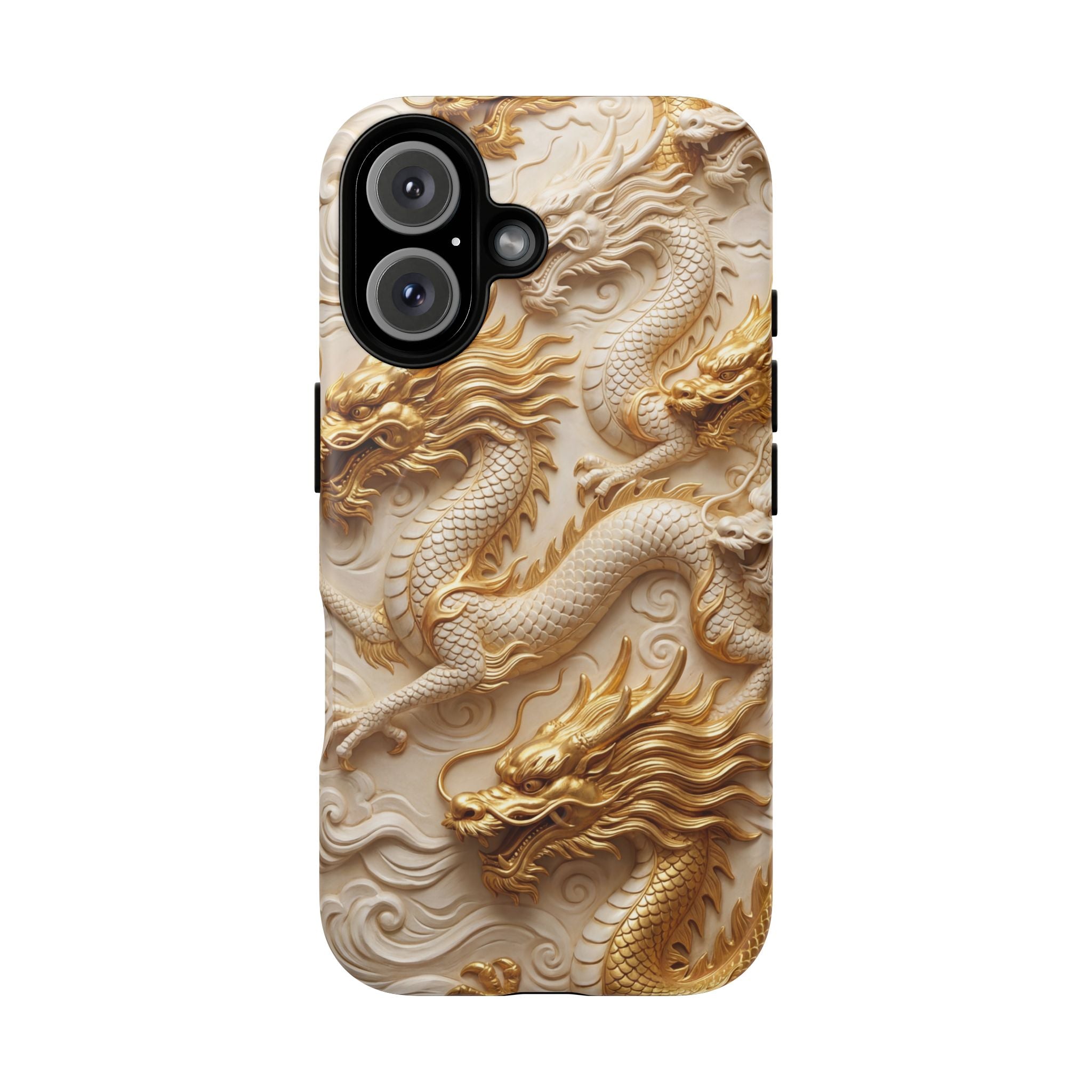 Dragon Relief Tough MagSafe Phone Case — Gold Carved Dragon Design