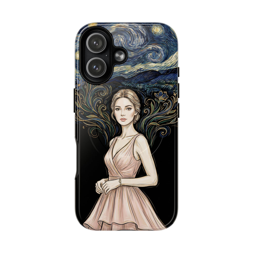 Art Nouveau Starry Night MagSafe iPhone Case | Elegant Woman Illustration Tough Case