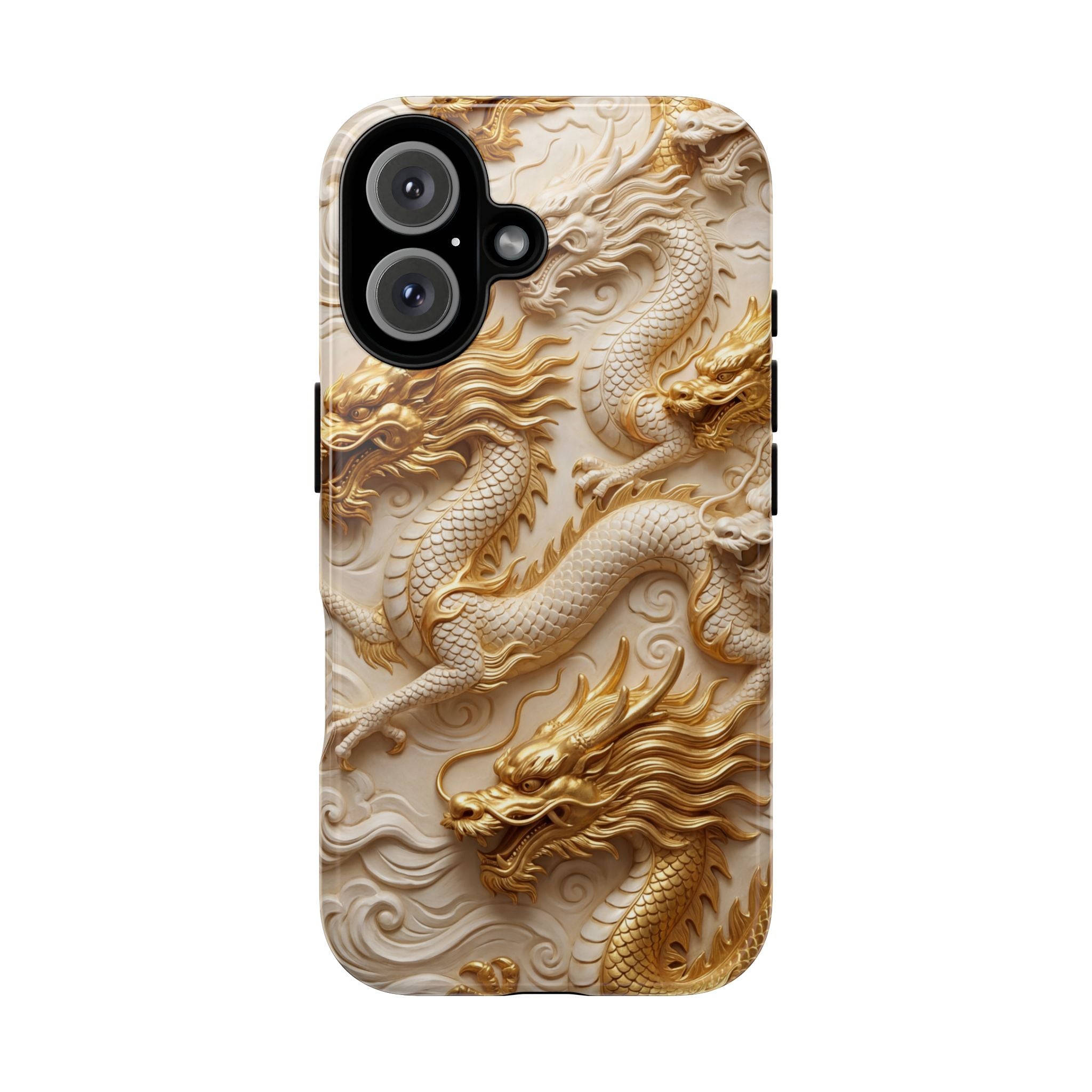 Dragon Relief iPhone Case — Gold Carved Dragon Protective Cover