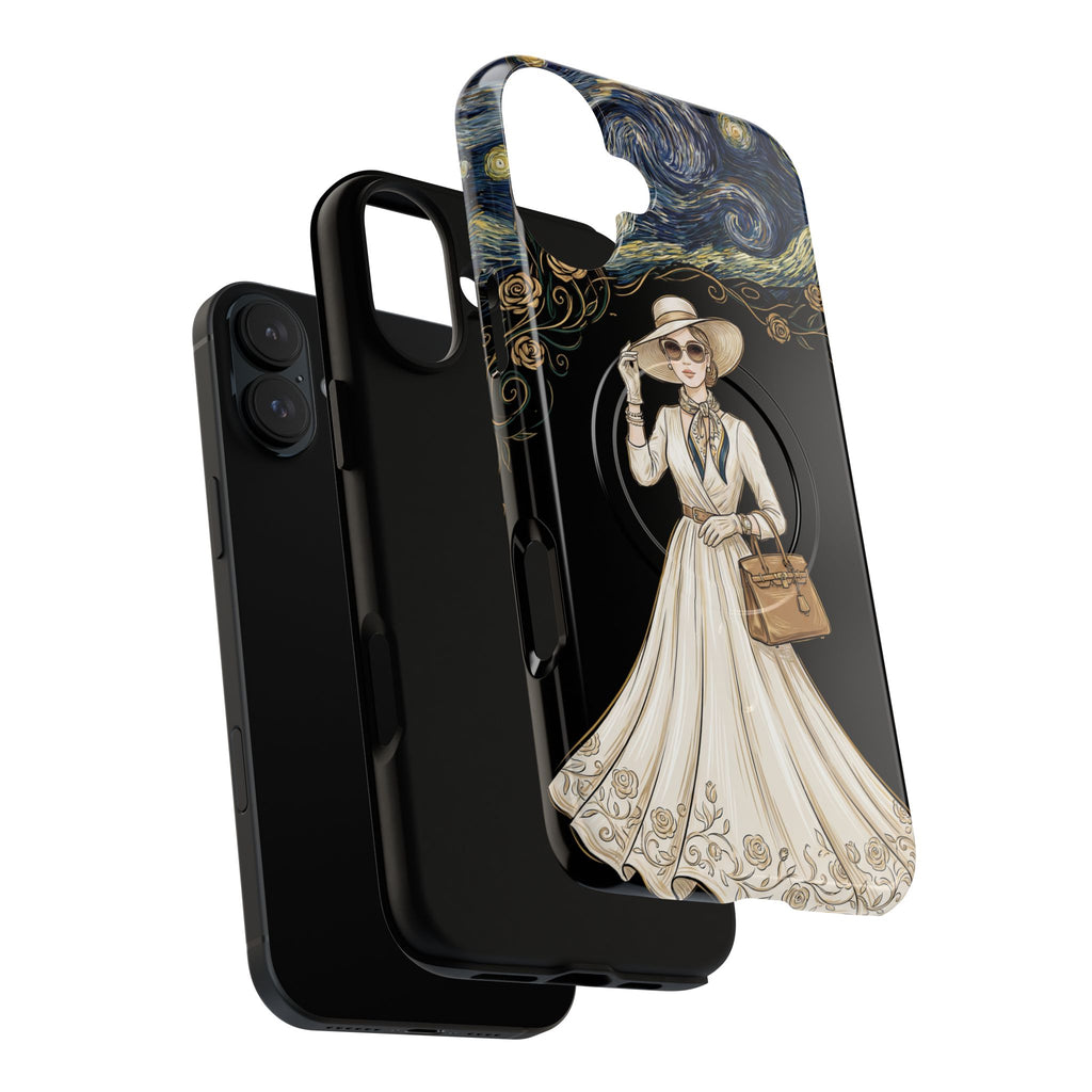 Vintage Starry Night Fashion MagSafe iPhone Case | Elegant Lady in White Dress