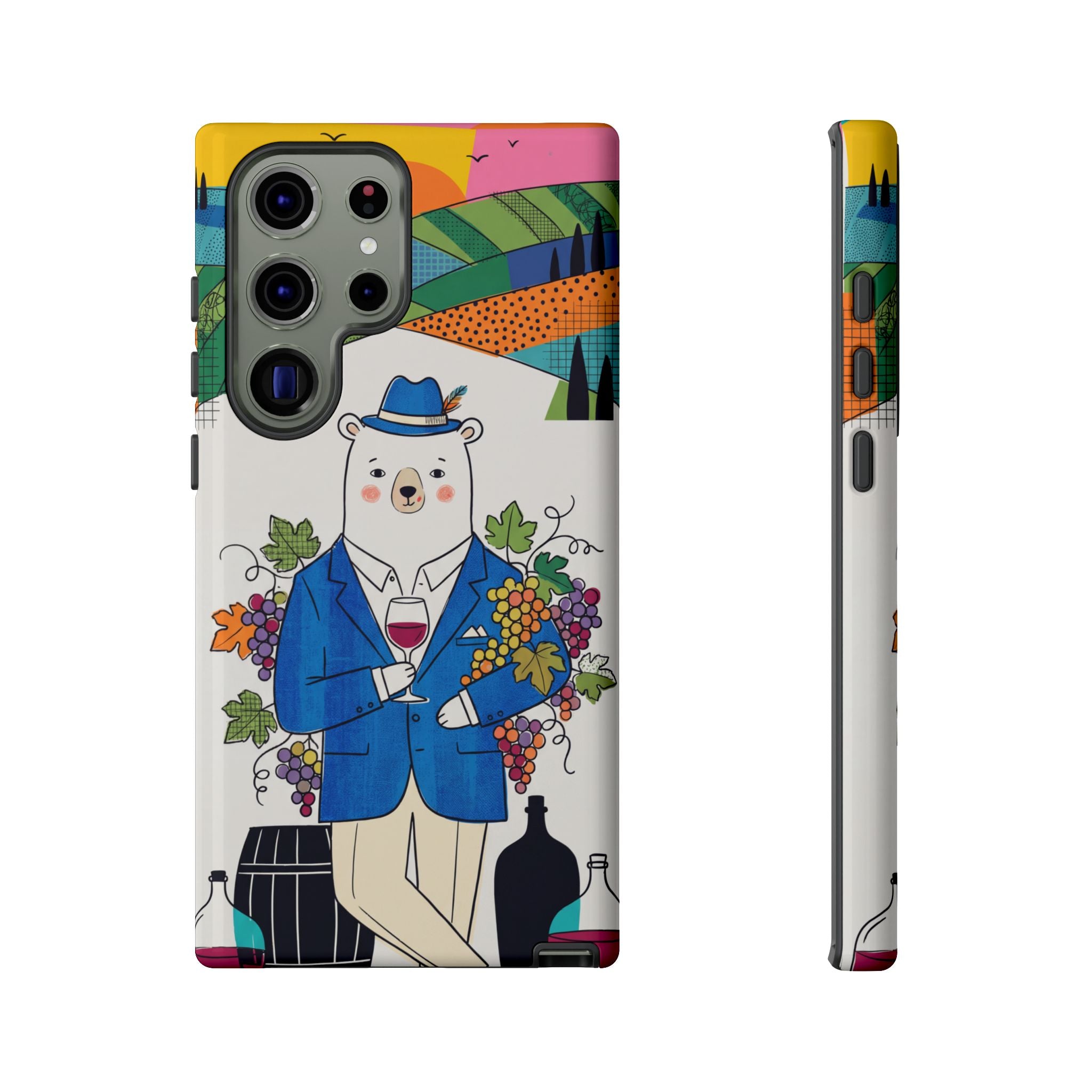 Dapper Polar Bear Wine Lover Illustrated Protective Samsung Galaxy Phone Case