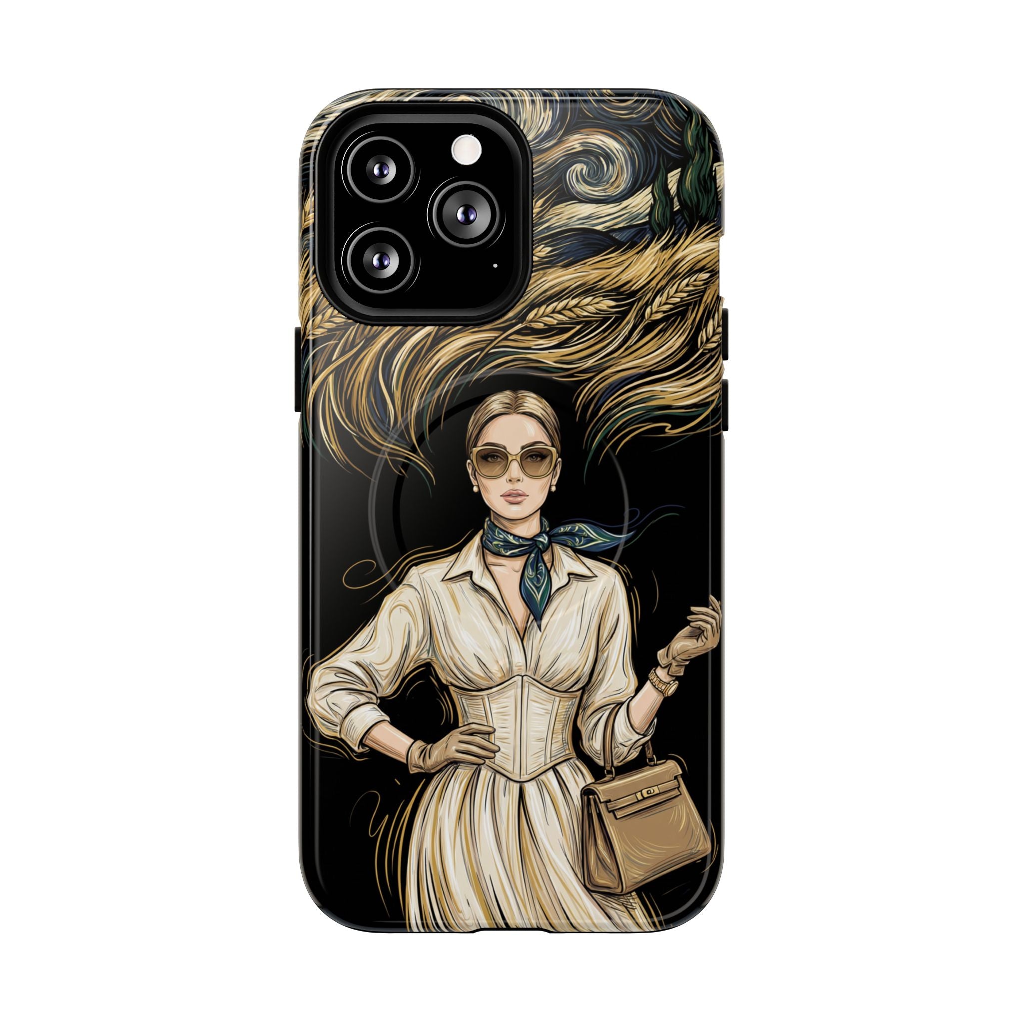 Vintage Elegance MagSafe iPhone Case | Retro Woman with Flowing Golden Hair
