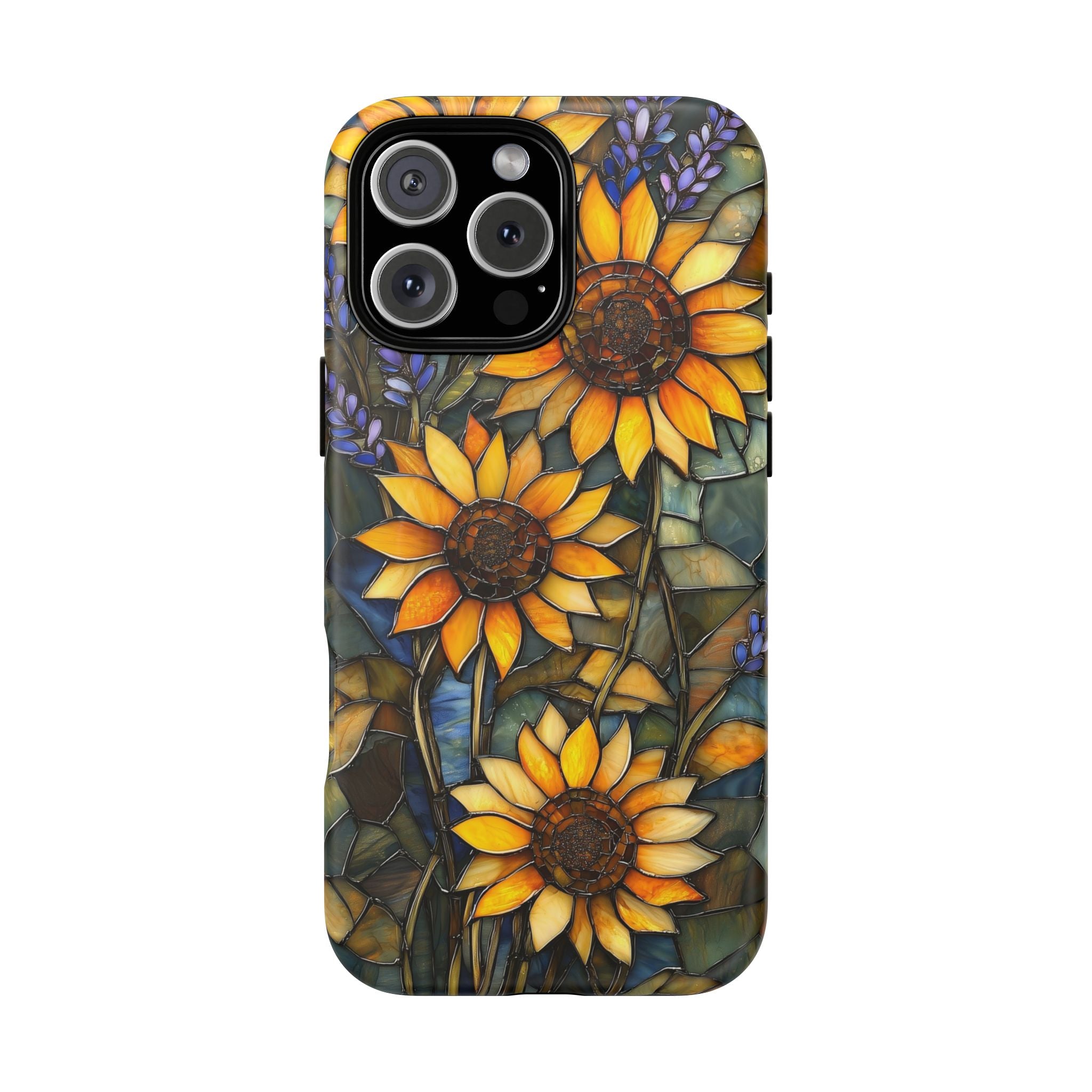 Custodia MagSafe resistente per iPhone con motivo a girasole in vetro colorato