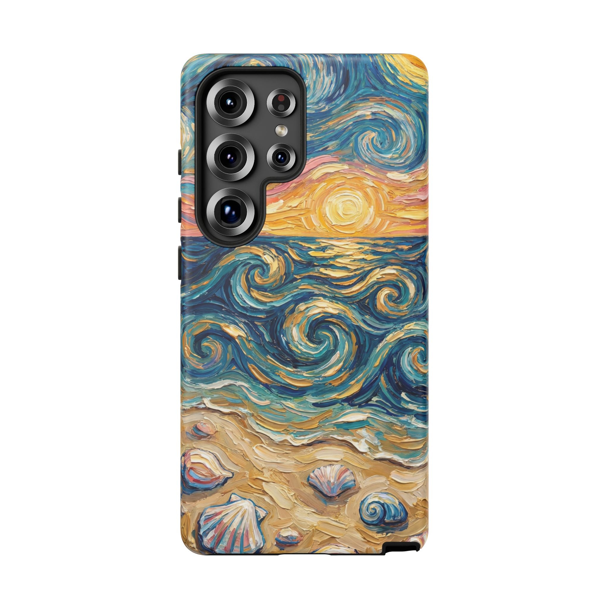 Sea Sunset Samsung Galaxy Case — Van Gogh‑Style Beach Waves with Shells