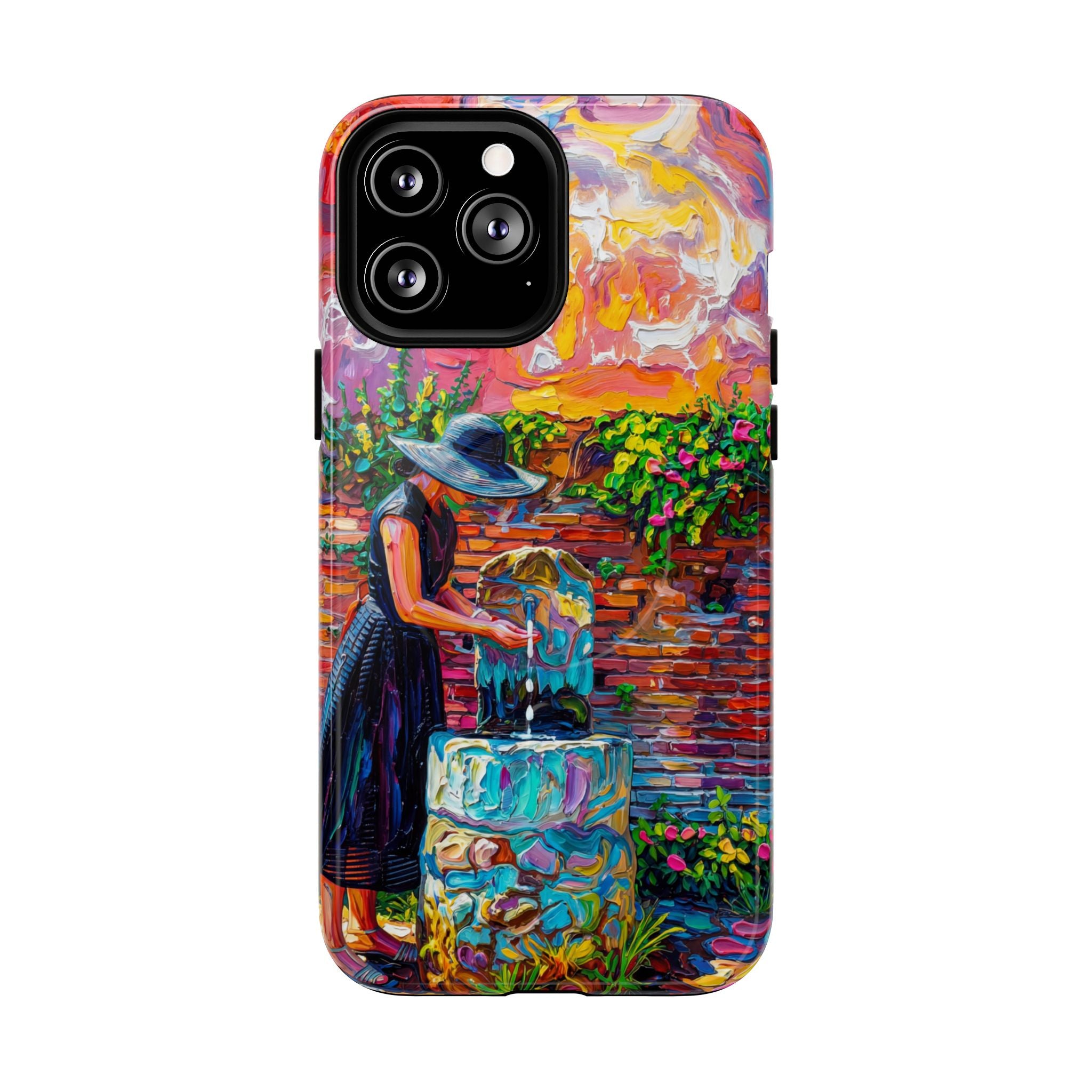 Artistic Garden iPhone Case | Woman at Fountain Tough MagSafe Case