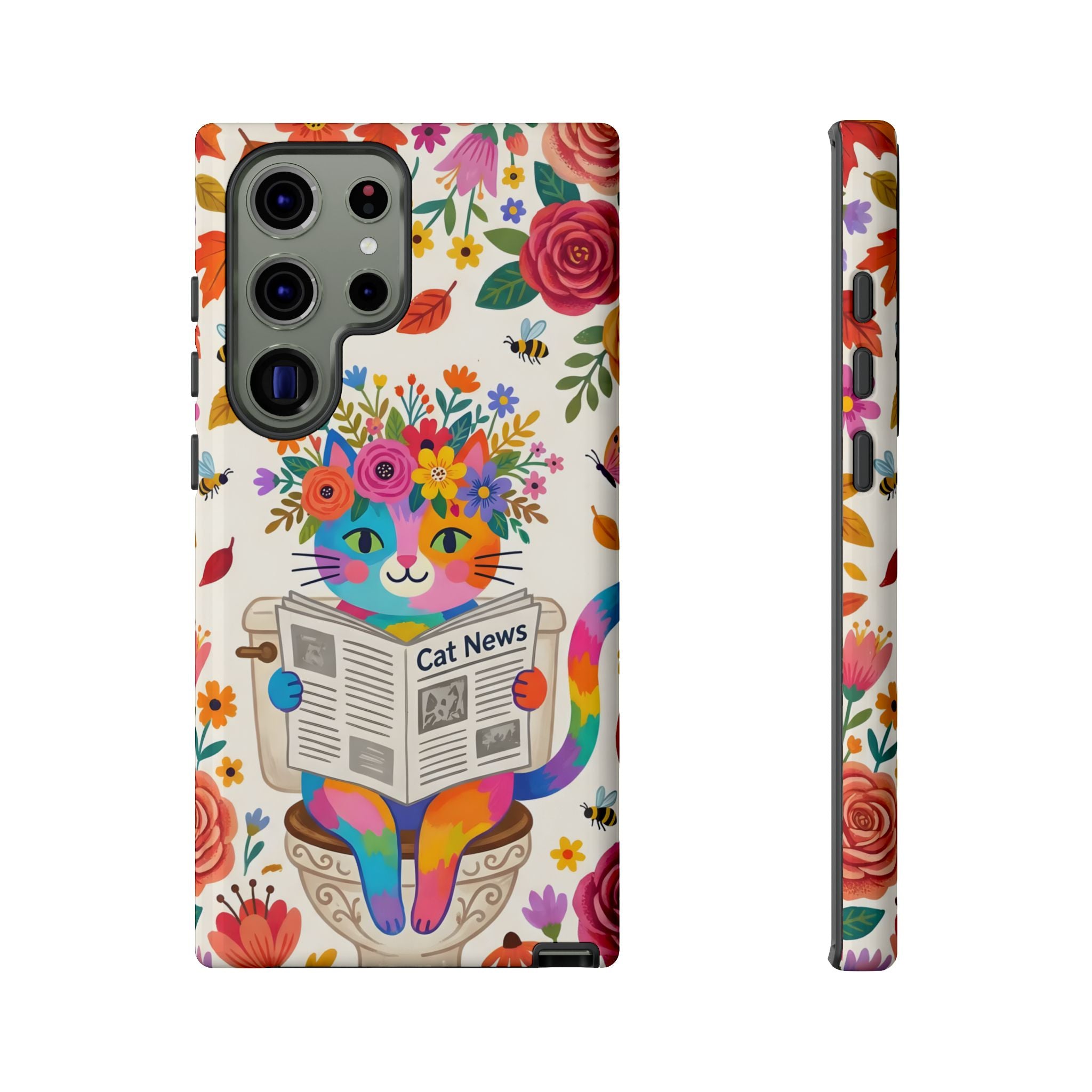 Floral Rainbow Cat Samsung Galaxy Phone Case | Cat News Design