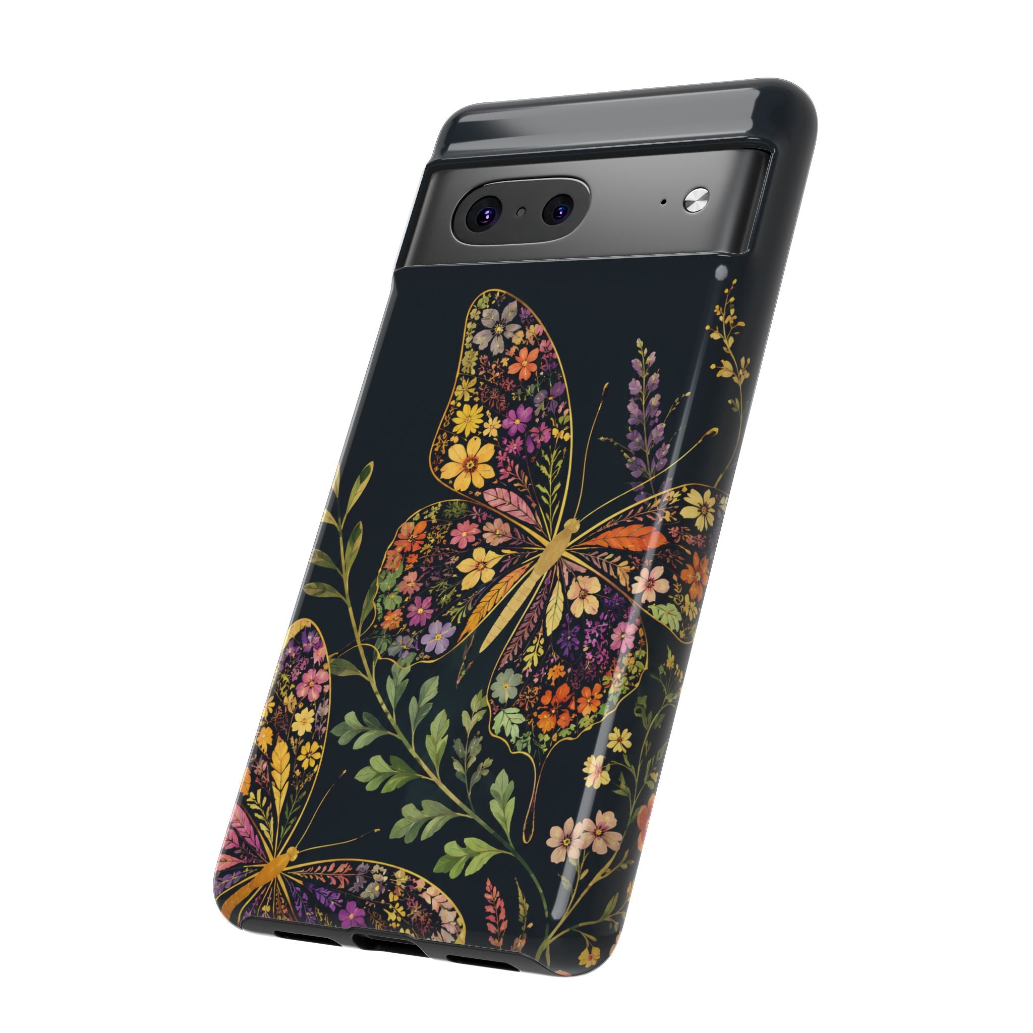 Floral Butterfly Tough Google Pixel Phone Case | Cute Cottagecore Gold Lavender Cover