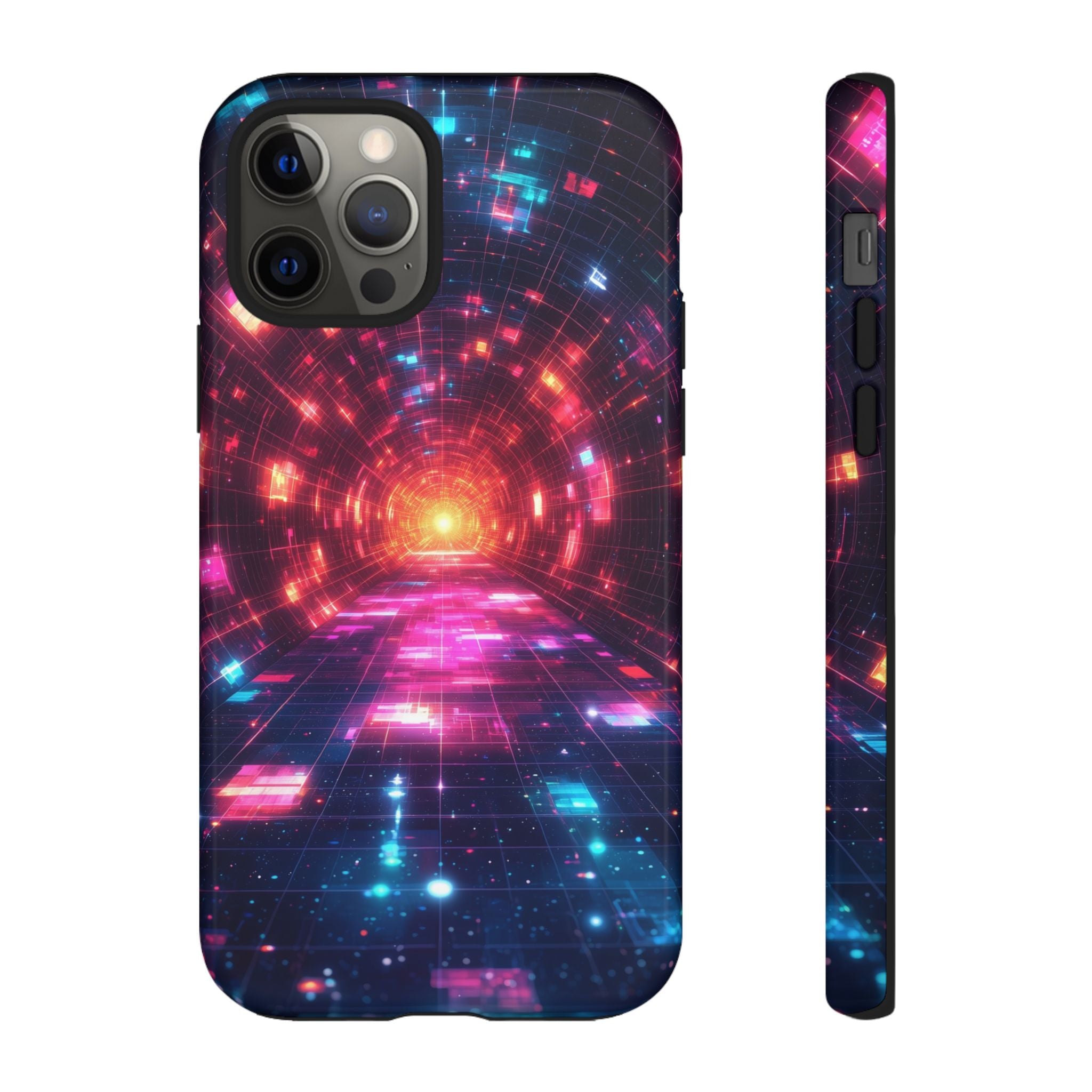Neon Tunnel Tough iPhone Case — Retro Futuristic Galaxy Design