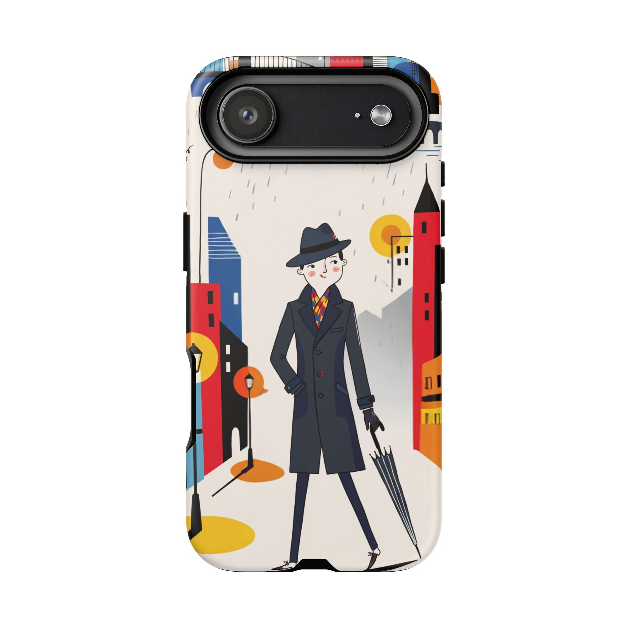 Retro Gentleman in Cityscape Illustration iPhone Case