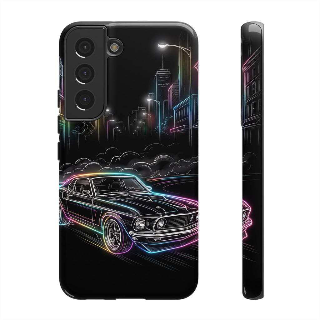 Neon Muscle Car Samsung Galaxy Phone Case | Retro City Nightscape