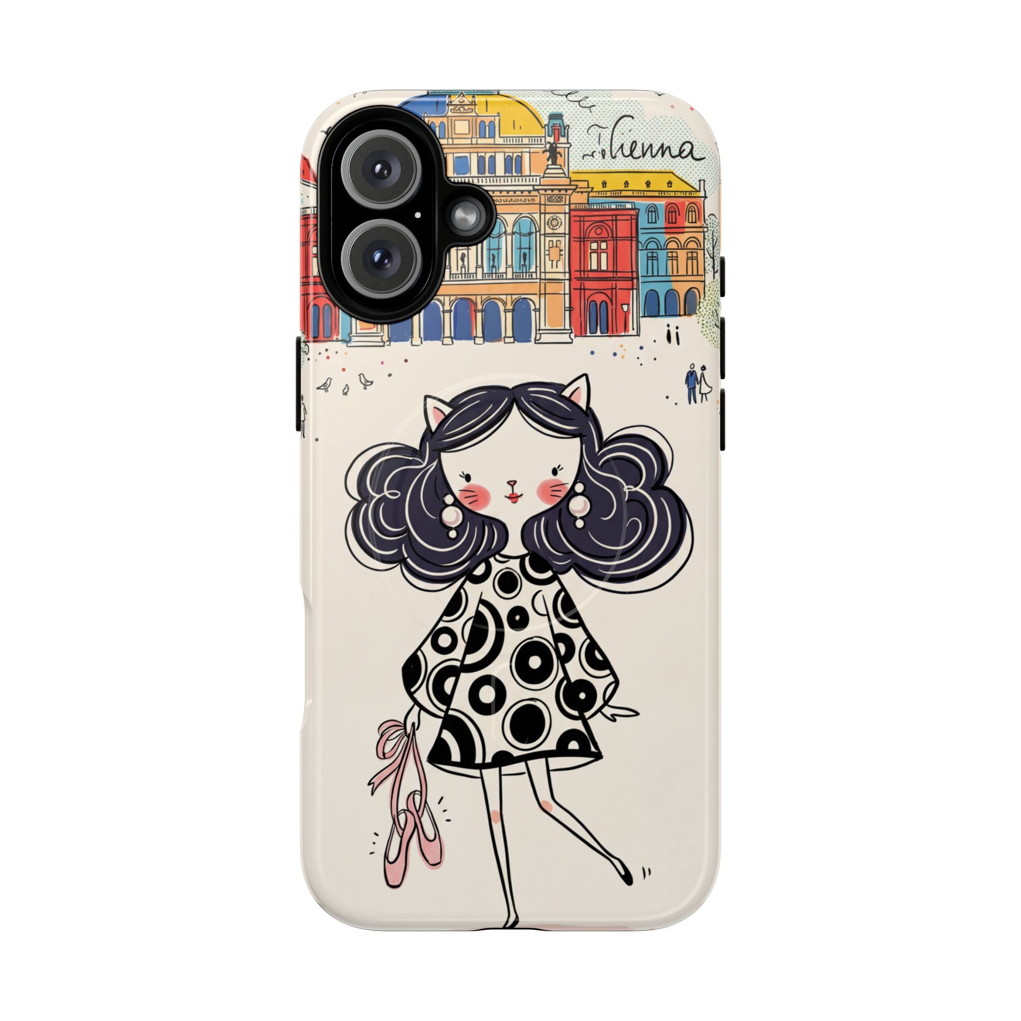 Cute Parisian Cat Girl MagSafe iPhone Case | Ballet Slippers Illustration Tough Case