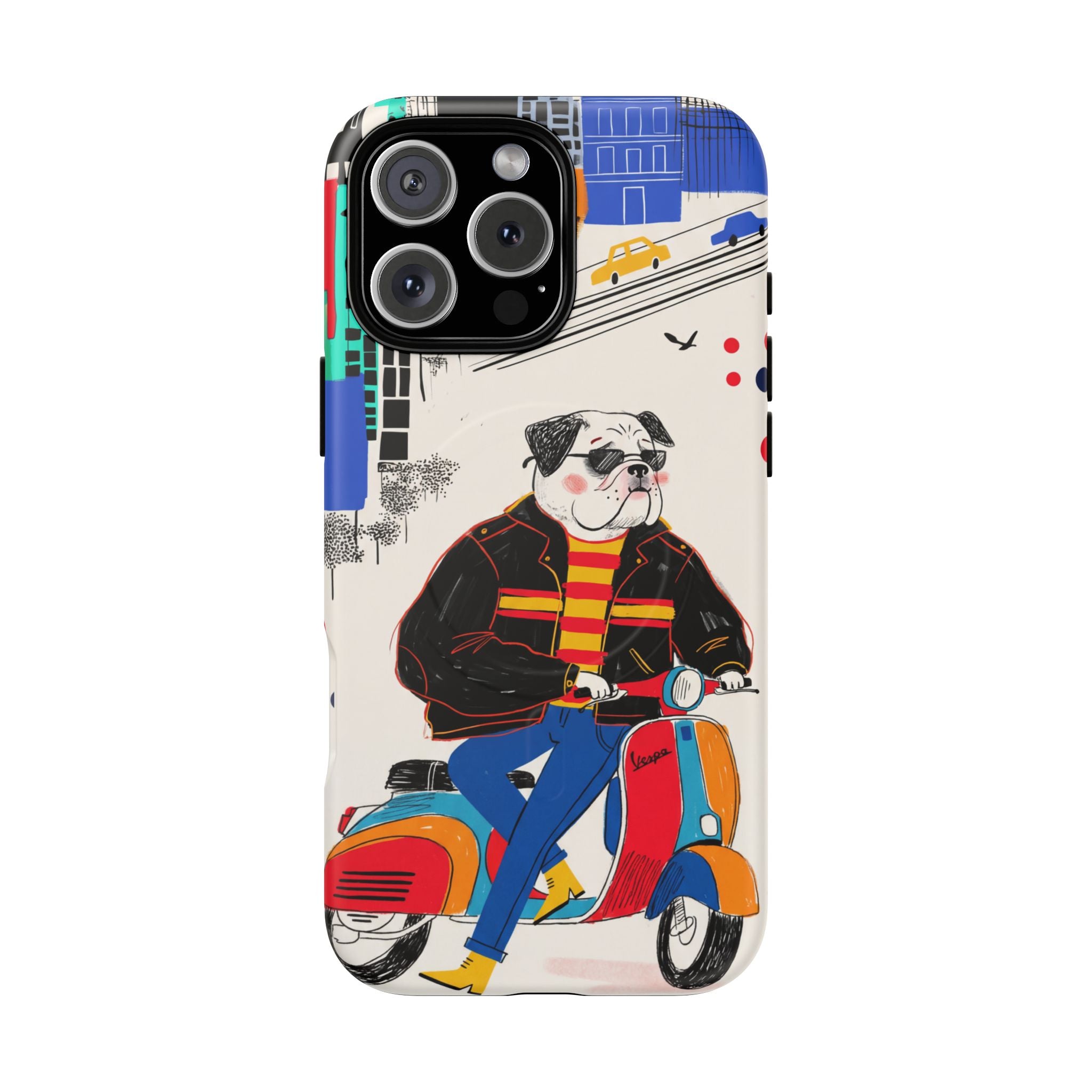 Bulldog Vespa MagSafe iPhone Case | Retro Scooter Dog Protective Cover