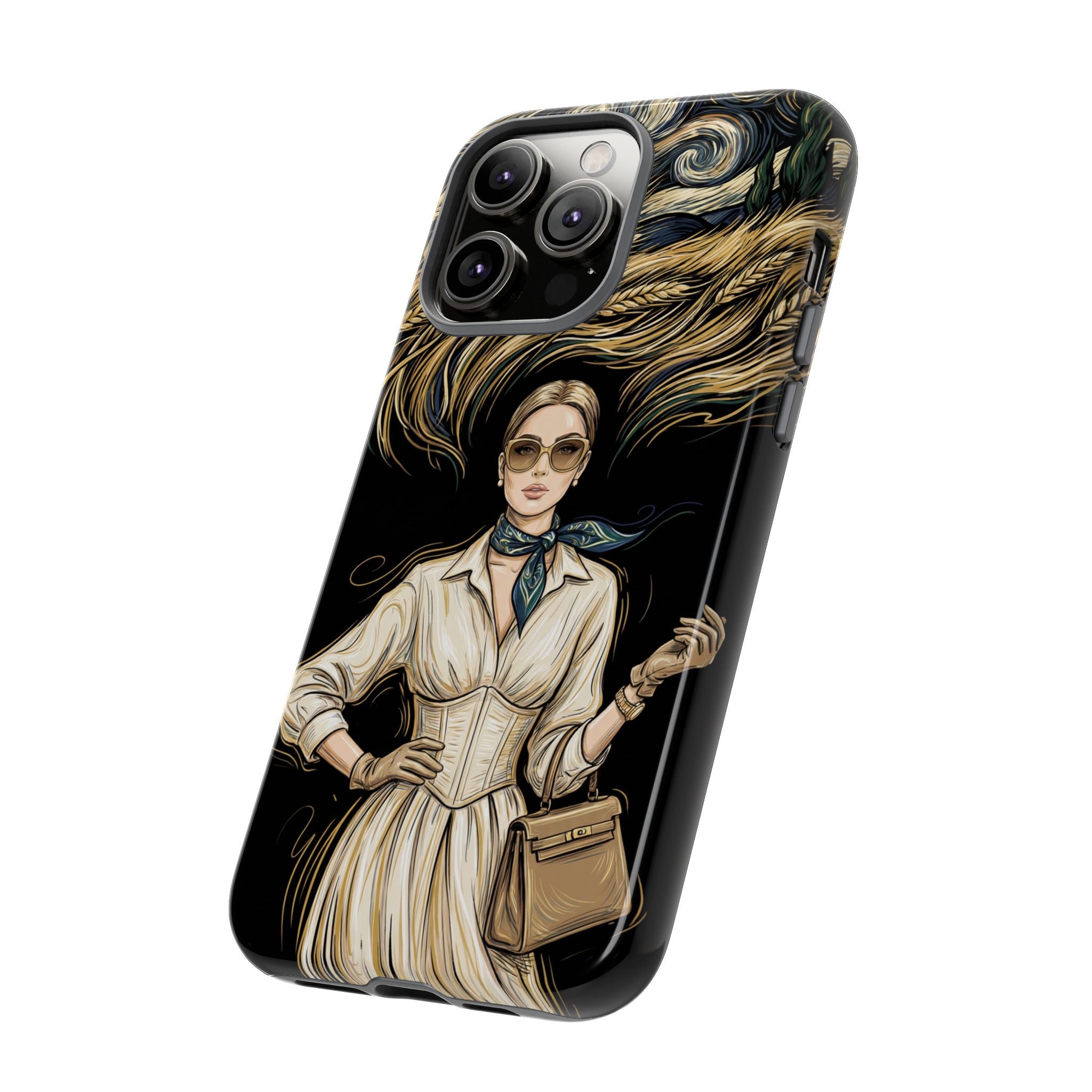 Vintage Elegance iPhone Case | Retro Woman with Flowing Golden Hair