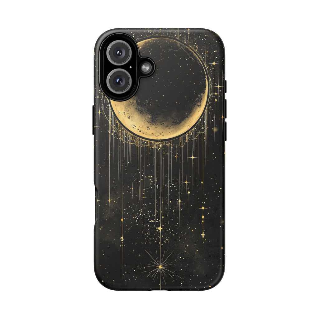 Moonlit Crescent Tough iPhone Case | Gold Stars Night Sky
