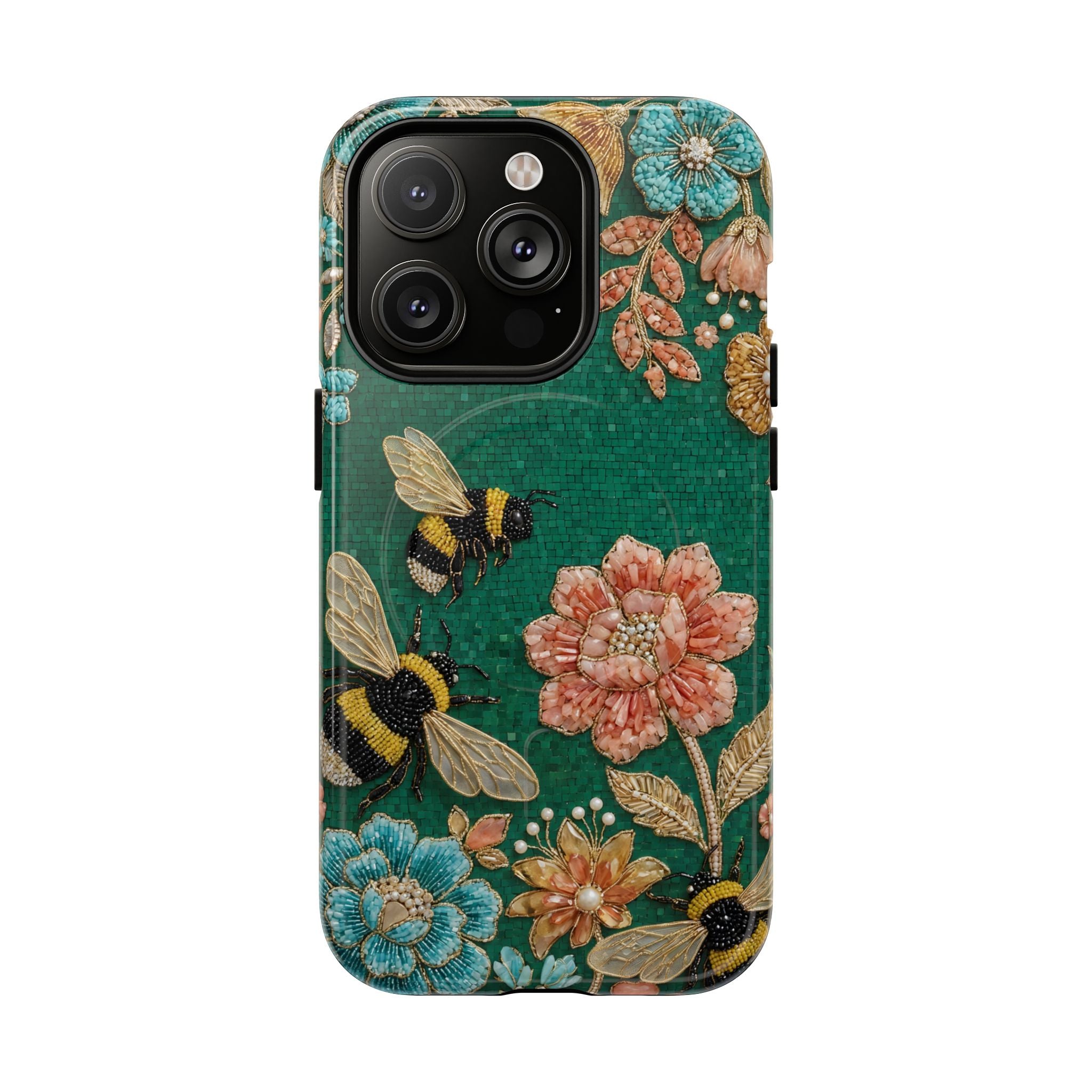 Floral Bumblebee Tough MagSafe iPhone Case | Protective Botanical Phone Cover