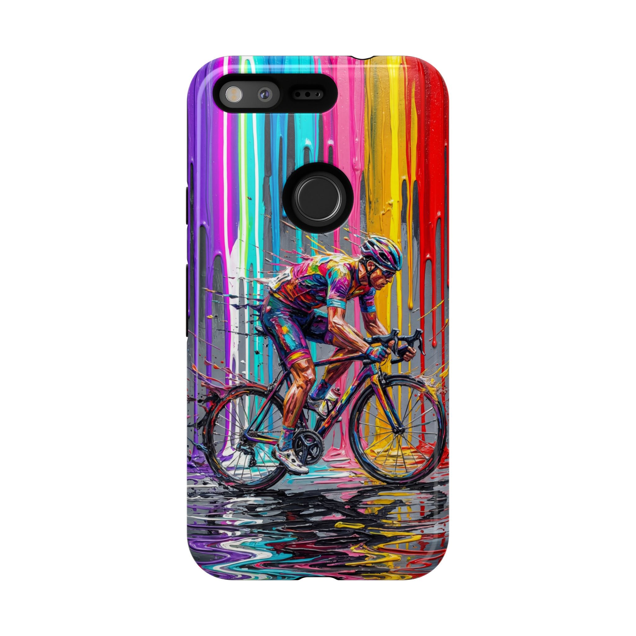 Cyclist Art Google Pixel Phone Case | Colourful Drip Painting Tough Cases