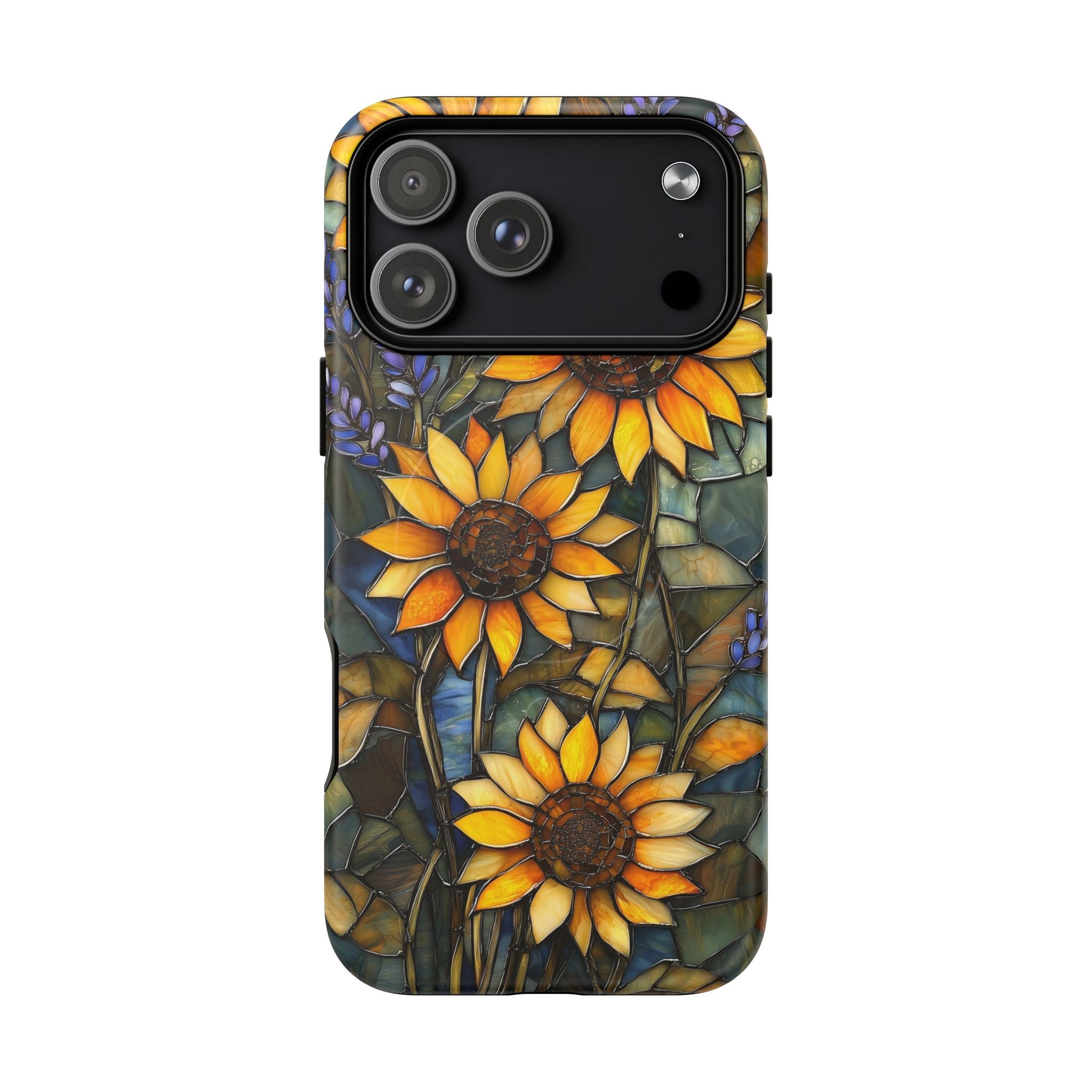 Custodia MagSafe resistente per iPhone con motivo a girasole in vetro colorato