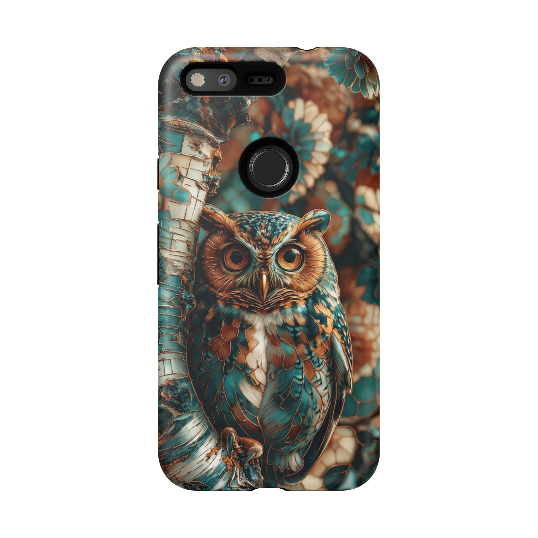 Owl Forest Tough Google Pixel Case | Teal & Brown Rustic Wildlife Protective Cover