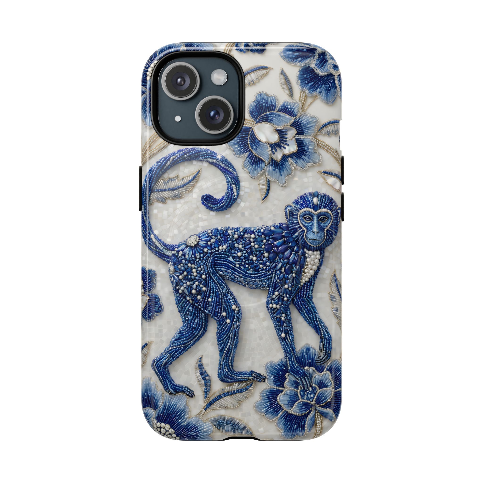 Asian Zodiac Monkey MagSafe iPhone Case | Blue & White Porcelain Art Protective Case | Year of the Monkey Gift