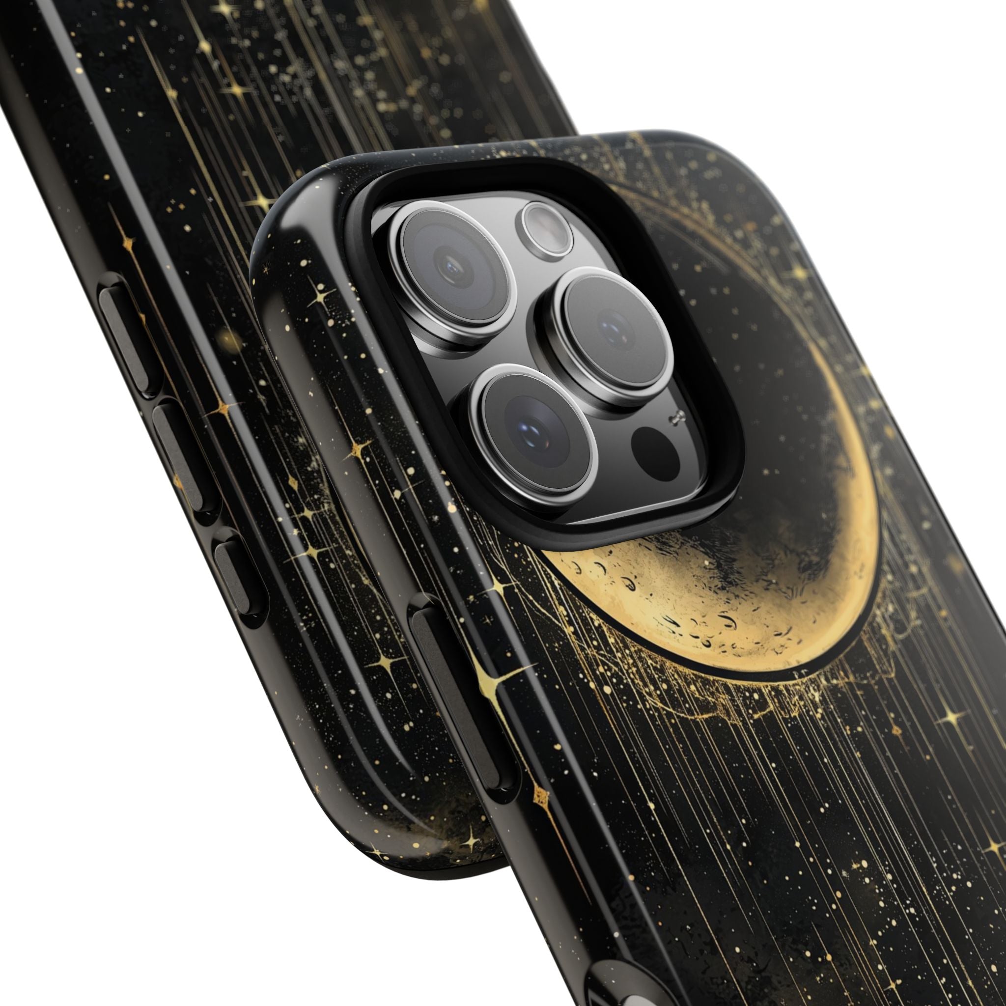 Moonlit Crescent Tough iPhone Case | Gold Stars Night Sky