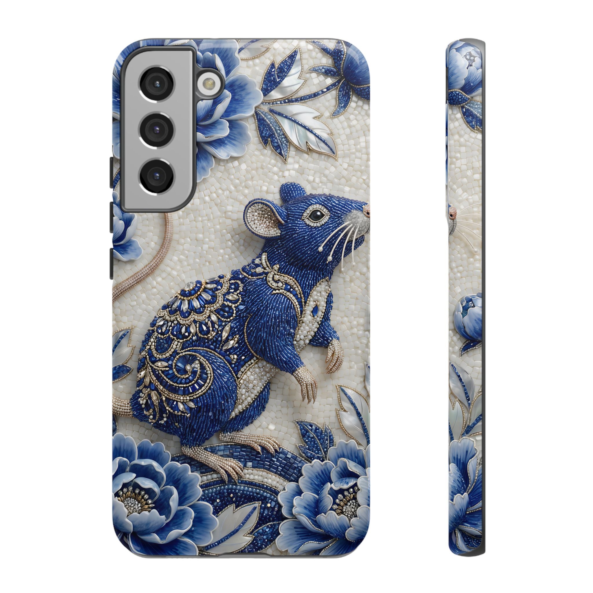 Asian Zodiac Rat Samsung Galaxy Phone Case | Blue & White Porcelain Art Slim Protective iPhone Case | Year of the Rat Gift