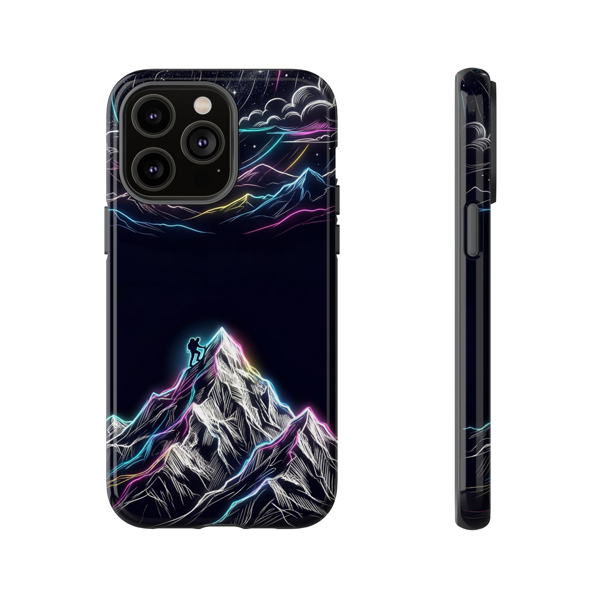 Mount Everest Neon iPhone Case | Dark Cosmic Climber Protective Cover