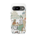 Paris Cafe Illustration Google Pixel Phone Case | Vintage Bicycles & Pigeons Protective Cover