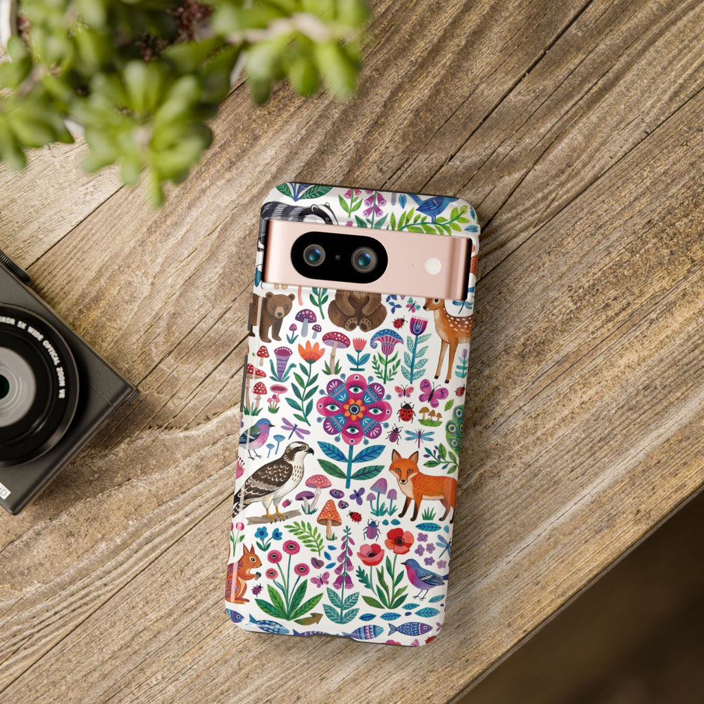 Wild Garden Google Pixel Phone Case | Cute Forest Animals Floral Pattern Tough Case
