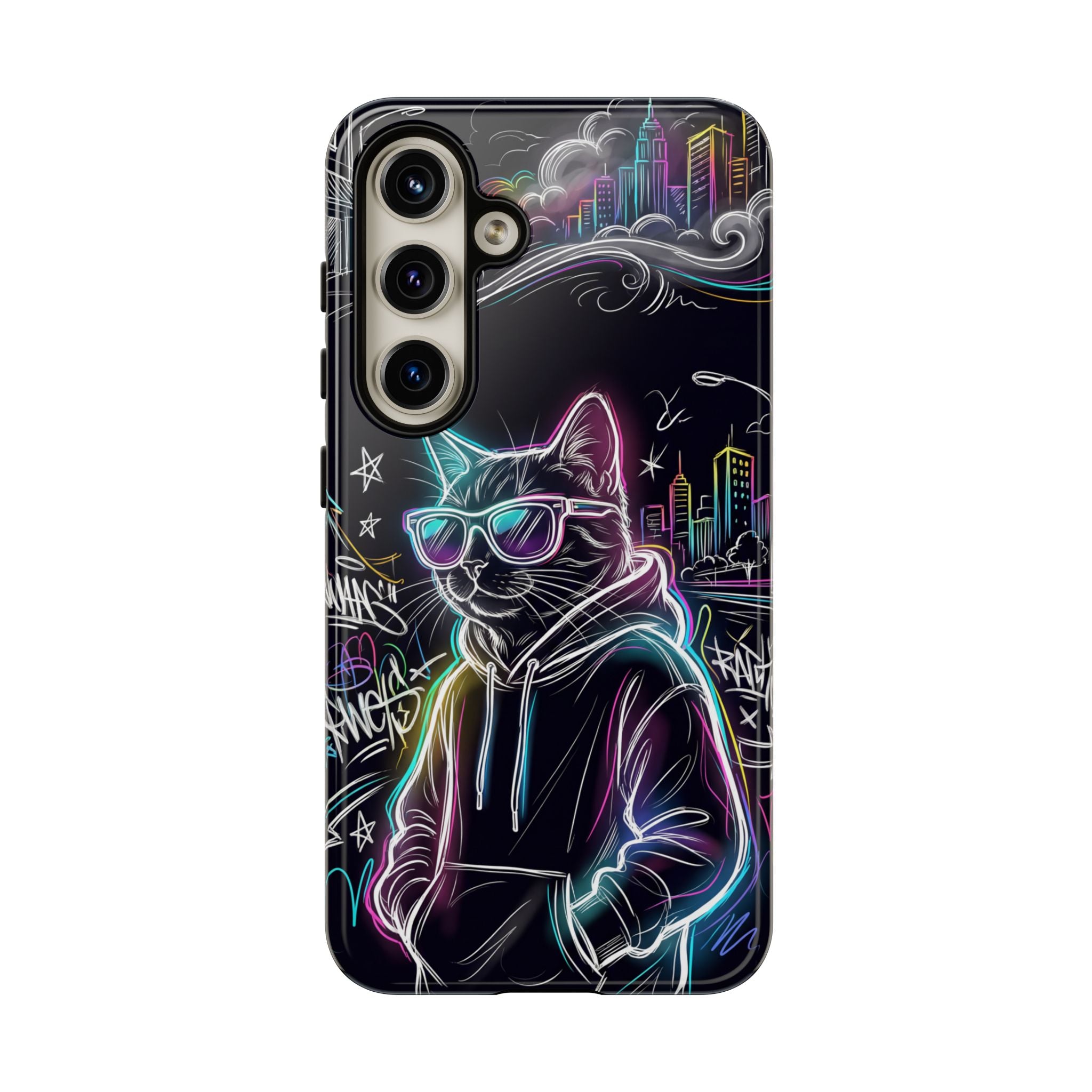 Cool Hoodie Neon Street Cat Samsung Galaxy Phone Case