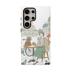 Paris Cafe Illustration Samsung Galaxy Phone Case | Vintage Bicycles & Pigeons Protective Cover