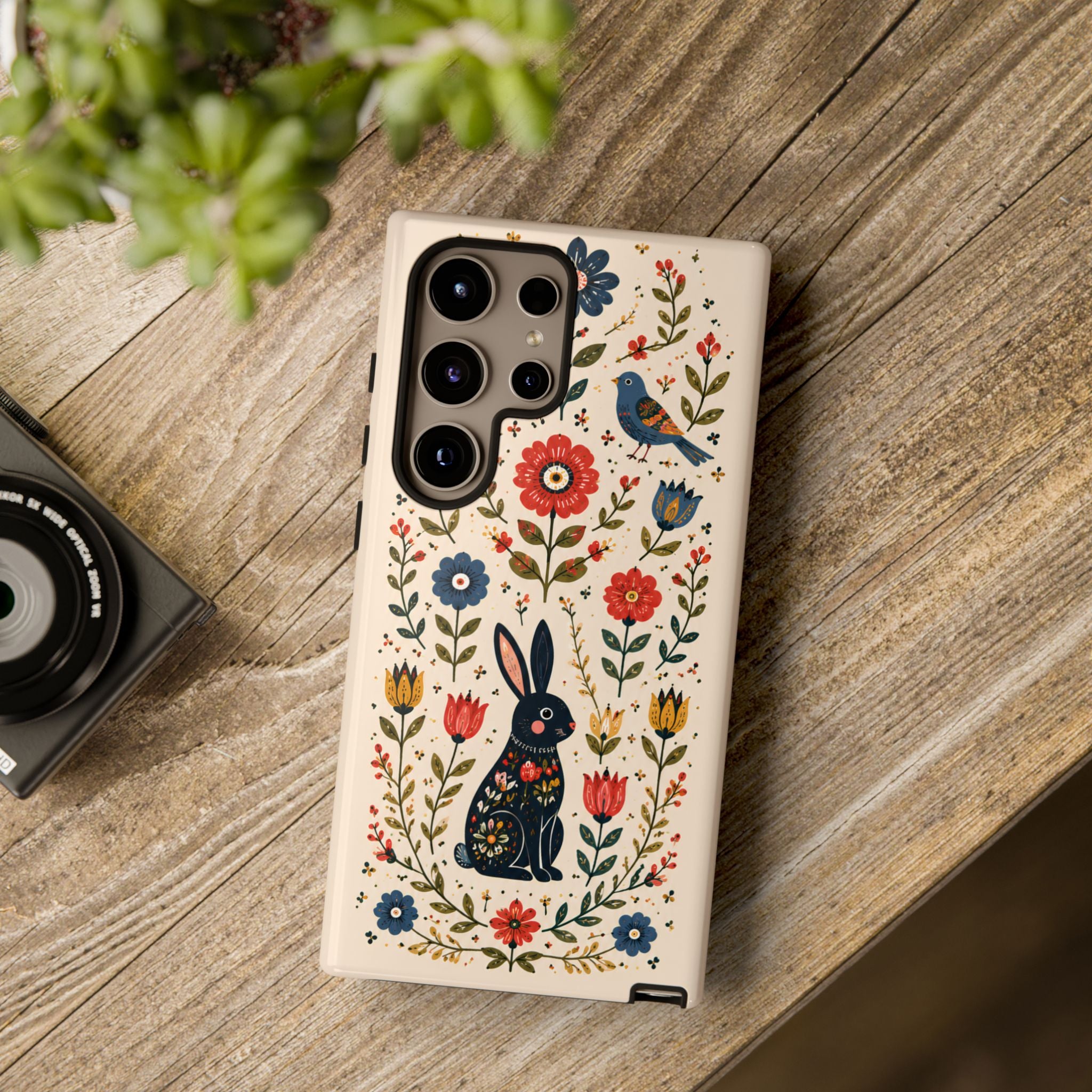 Floral Folk Art Bunny Tough Samsung Galaxy Phone Case