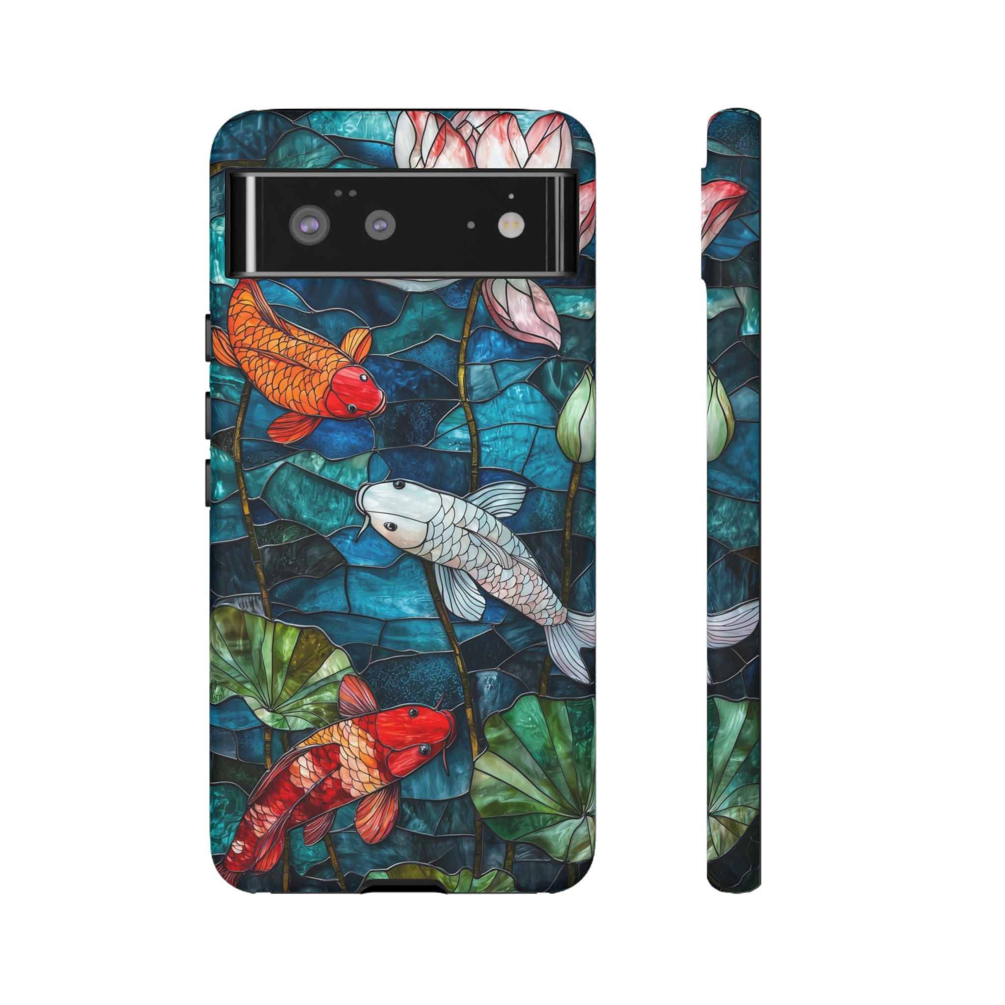 Koi Pond Tough Google Pixel Case — Stained Glass Lotus & Koi Design