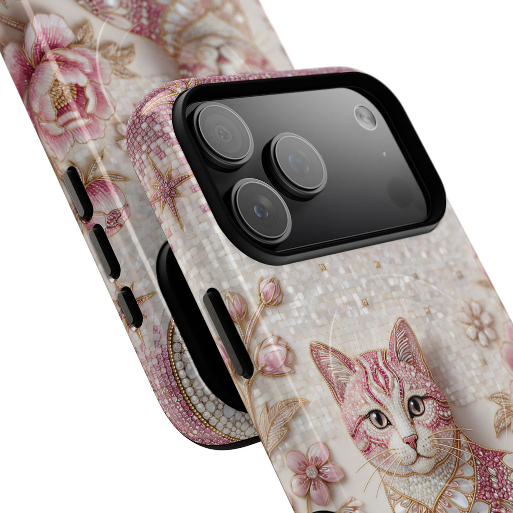 Cover MagSafe iPhone Gatto Floreale Vintage | Cover iPhone Luna Rosa e Rose