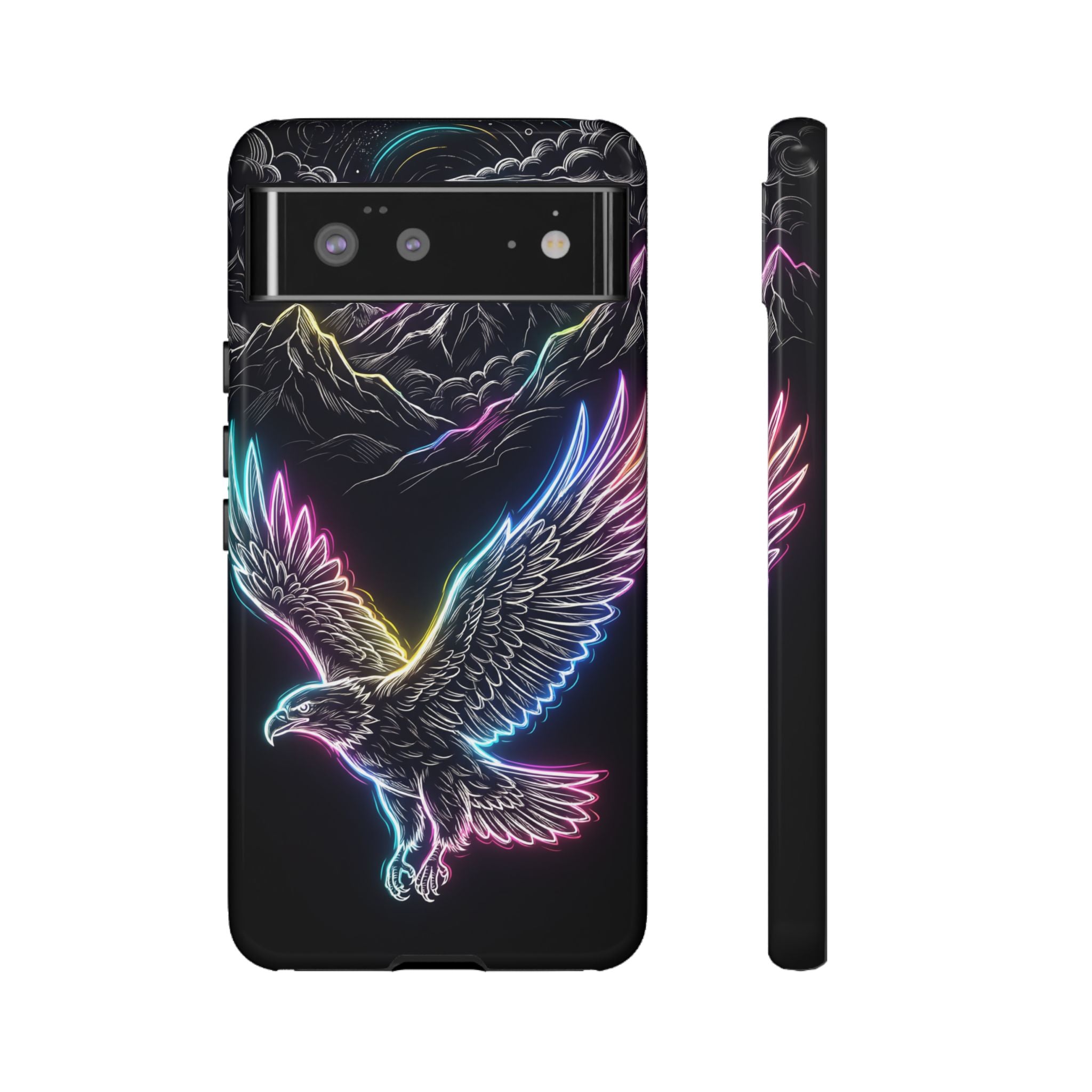 Neon Eagle Google Pixel Phone Case with Mountain Design