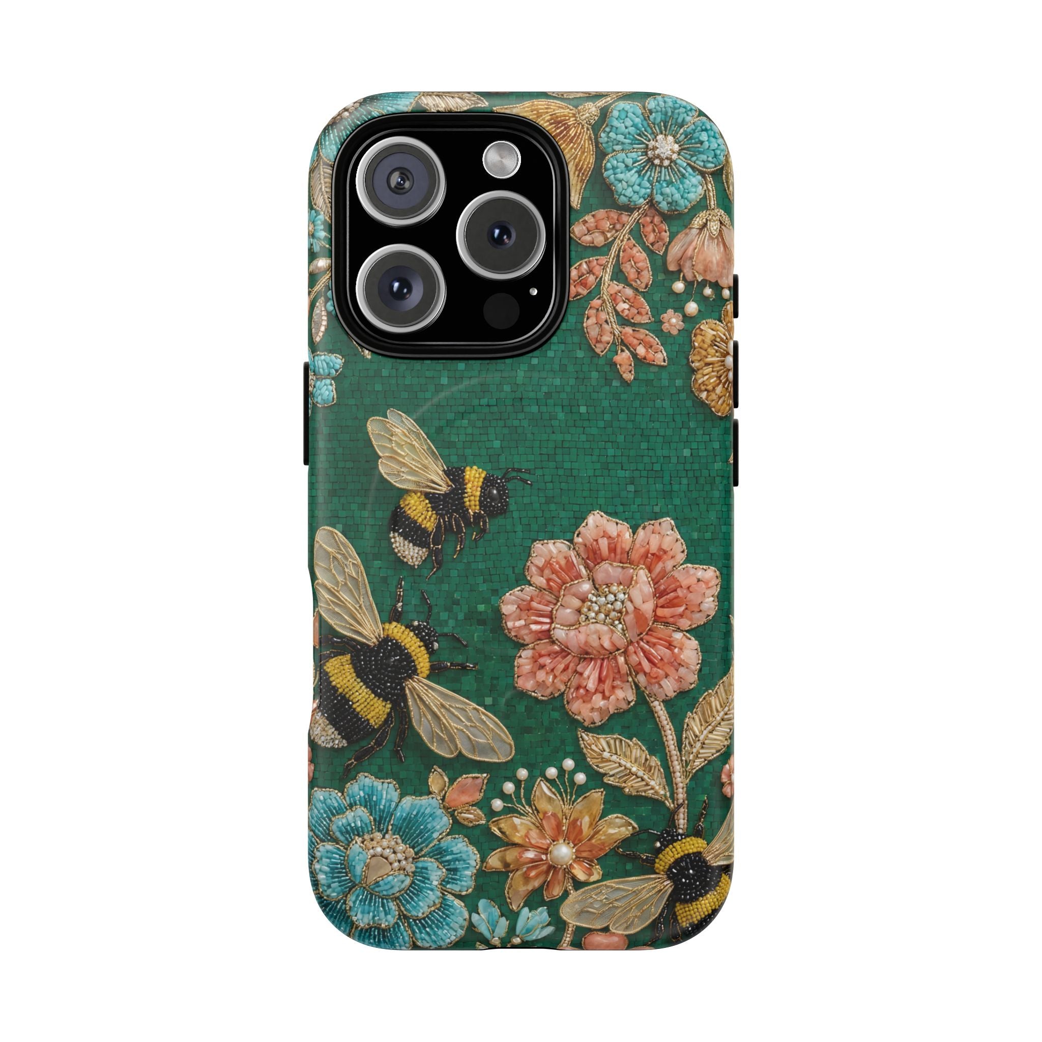 Floral Bumblebee Tough MagSafe iPhone Case | Protective Botanical Phone Cover