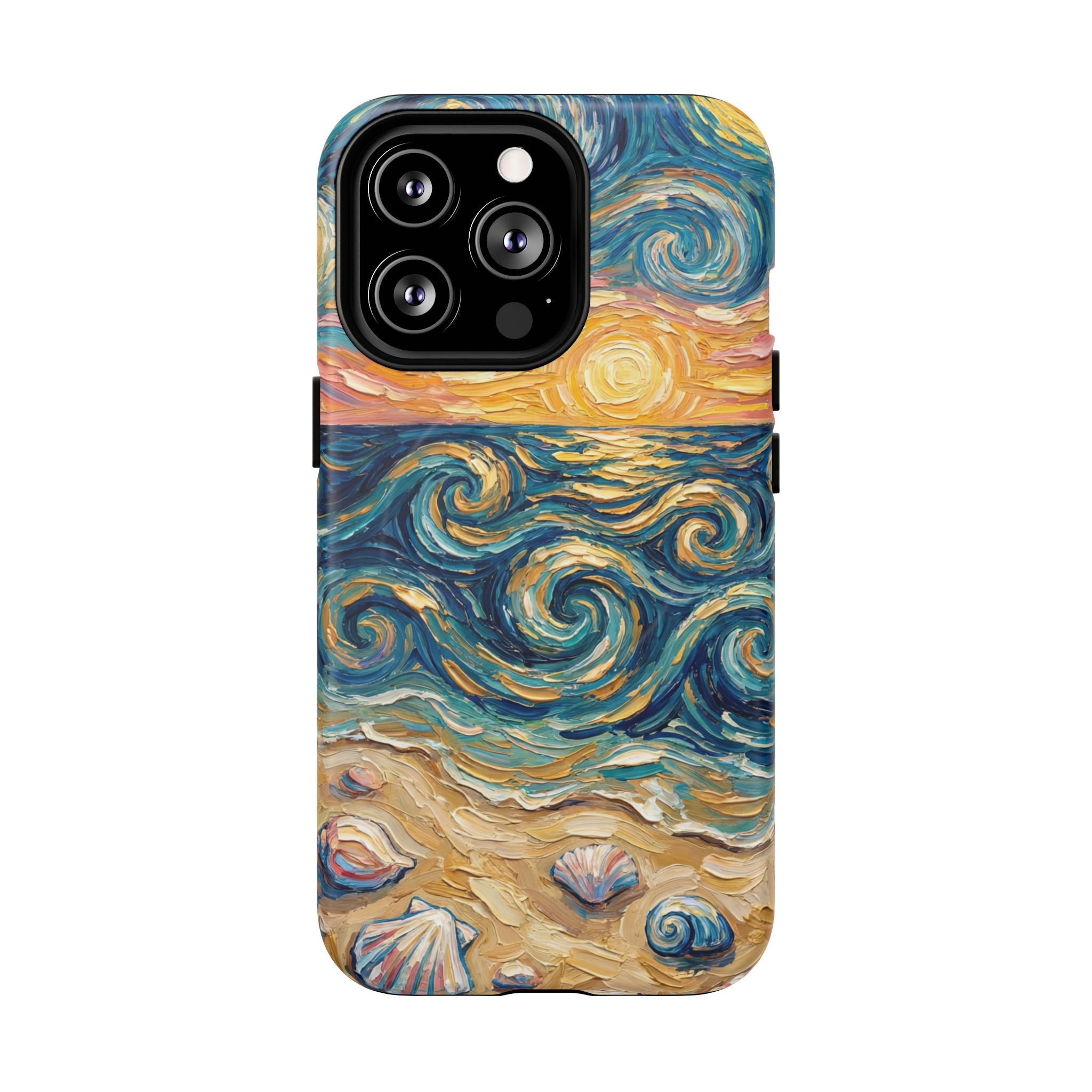 Sunset Ocean Waves MagSafe iPhone Case — Van Gogh‑Style Beach Waves with Shells