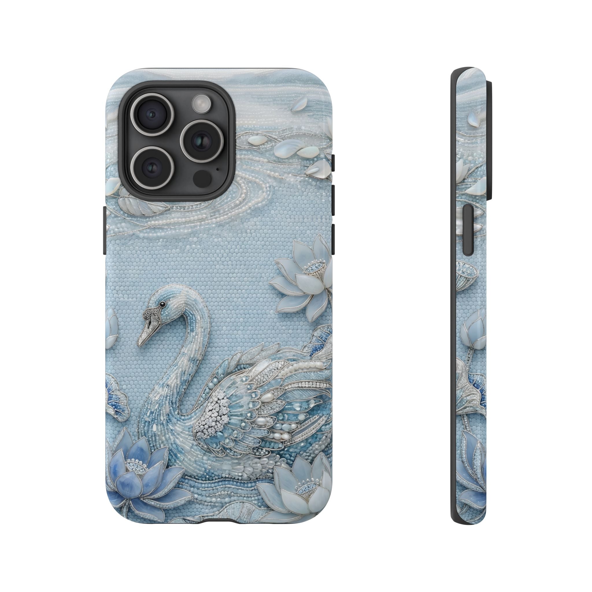 Swan Lake Floral iPhone Case | Sparkling Blue Swan Protective Case