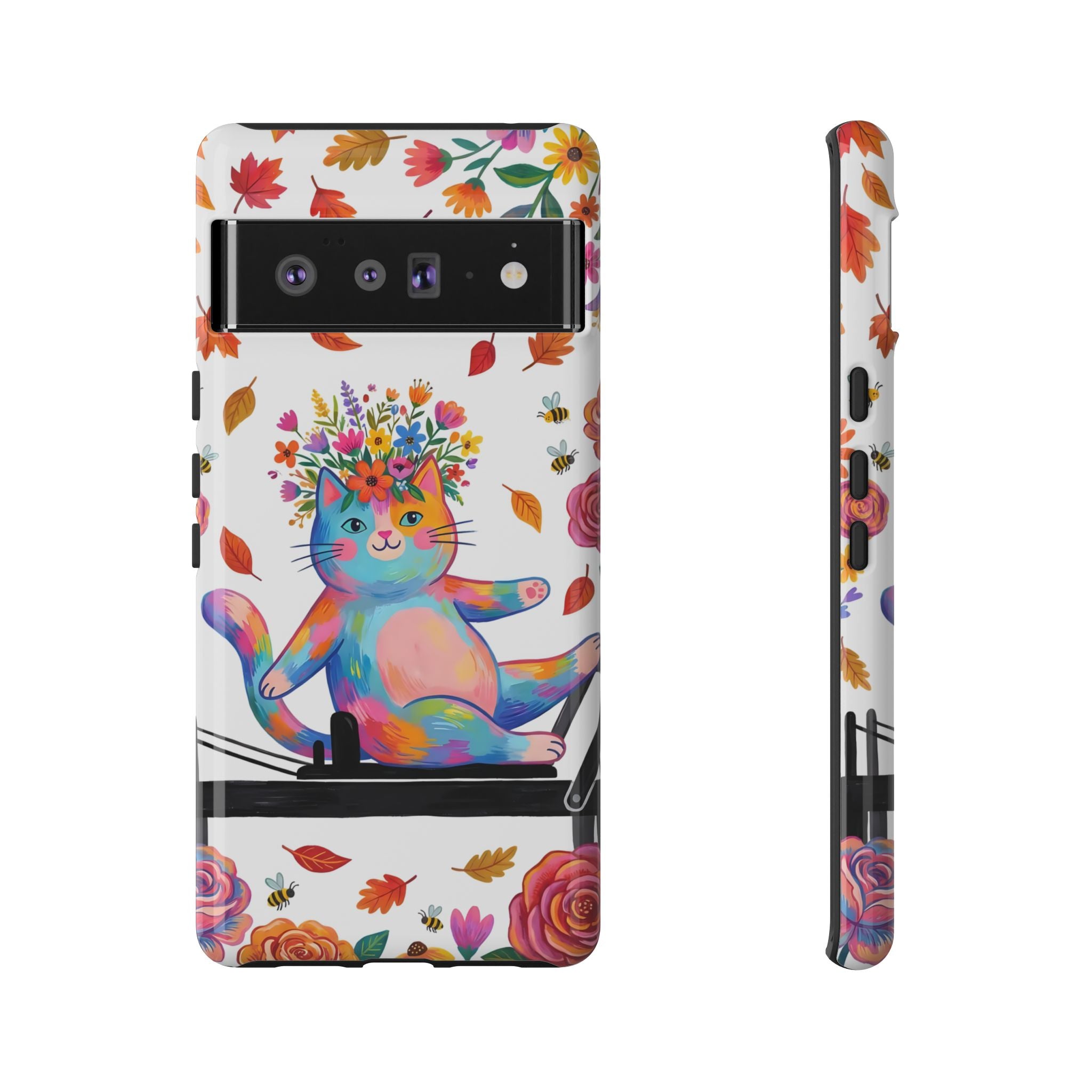 Colorful Floral Cat on Pilates Reformer Protective Google Pixel Phone Case