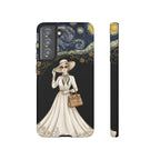 Vintage Starry Night Fashion Samsung Galaxy Phone Case | Elegant Lady in White Dress