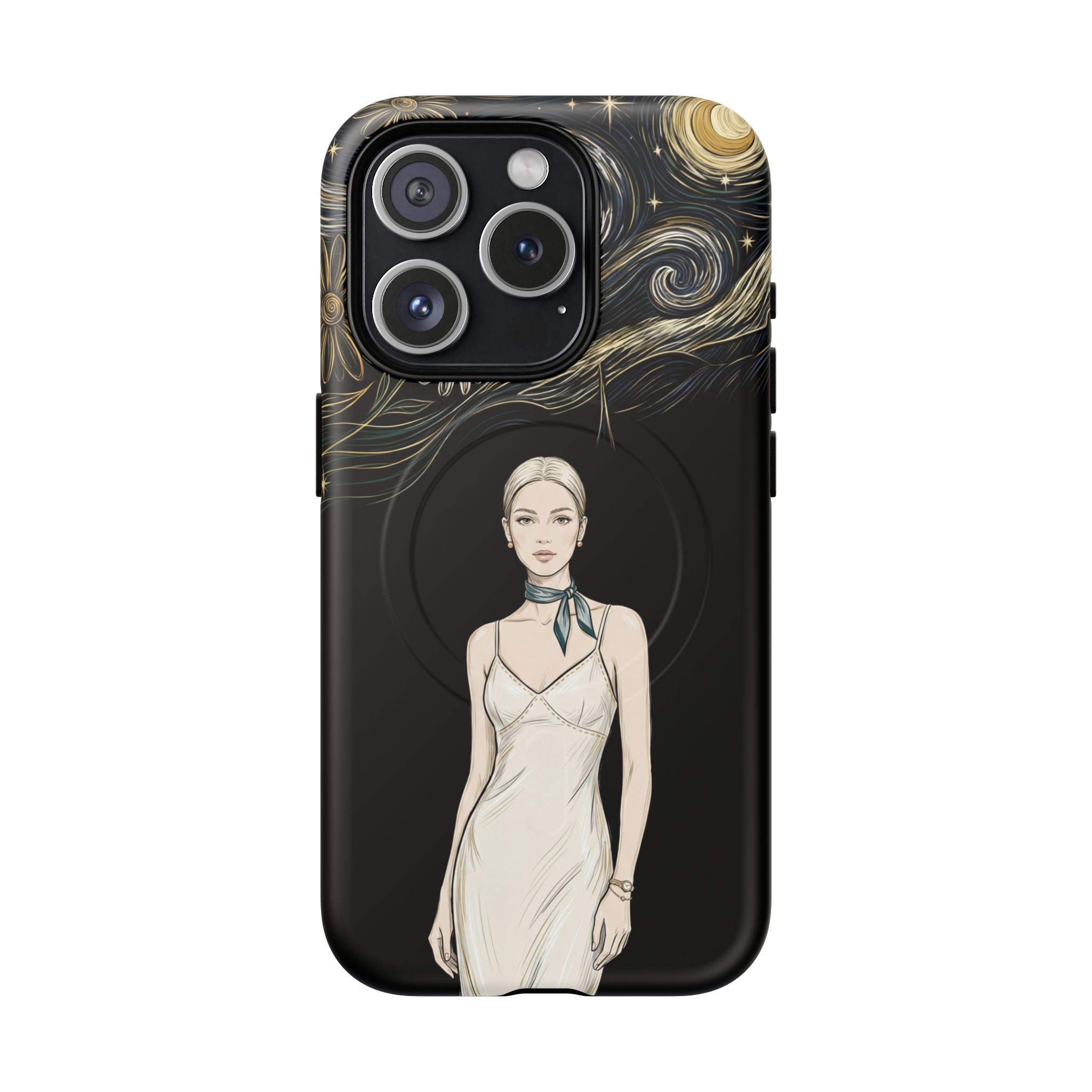 Starry Night Fashion MagSafe iPhone Case | Elegant Woman Illustration