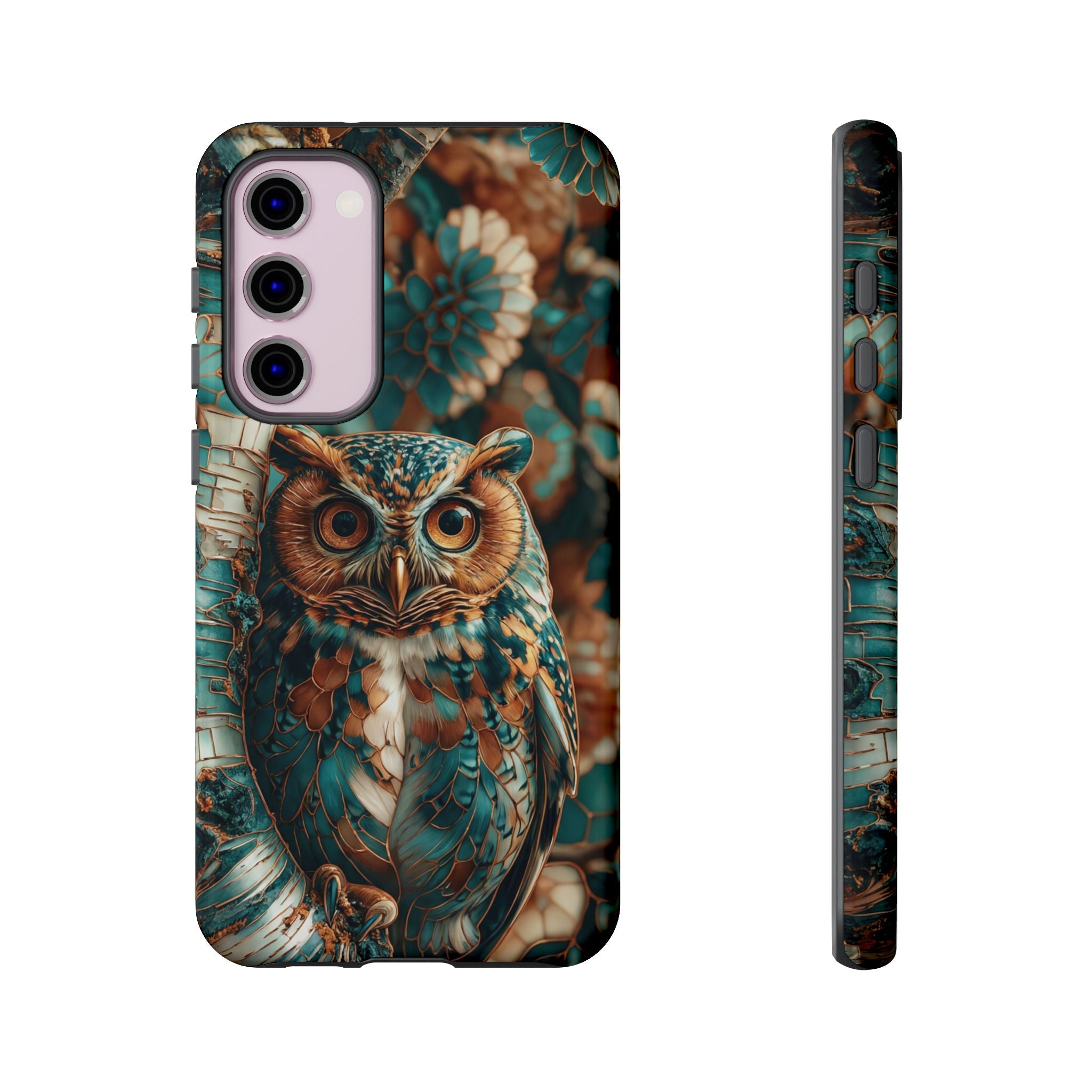 Owl Forest Tough Samsung Galaxy Case | Teal & Brown Rustic Wildlife Protective Cover